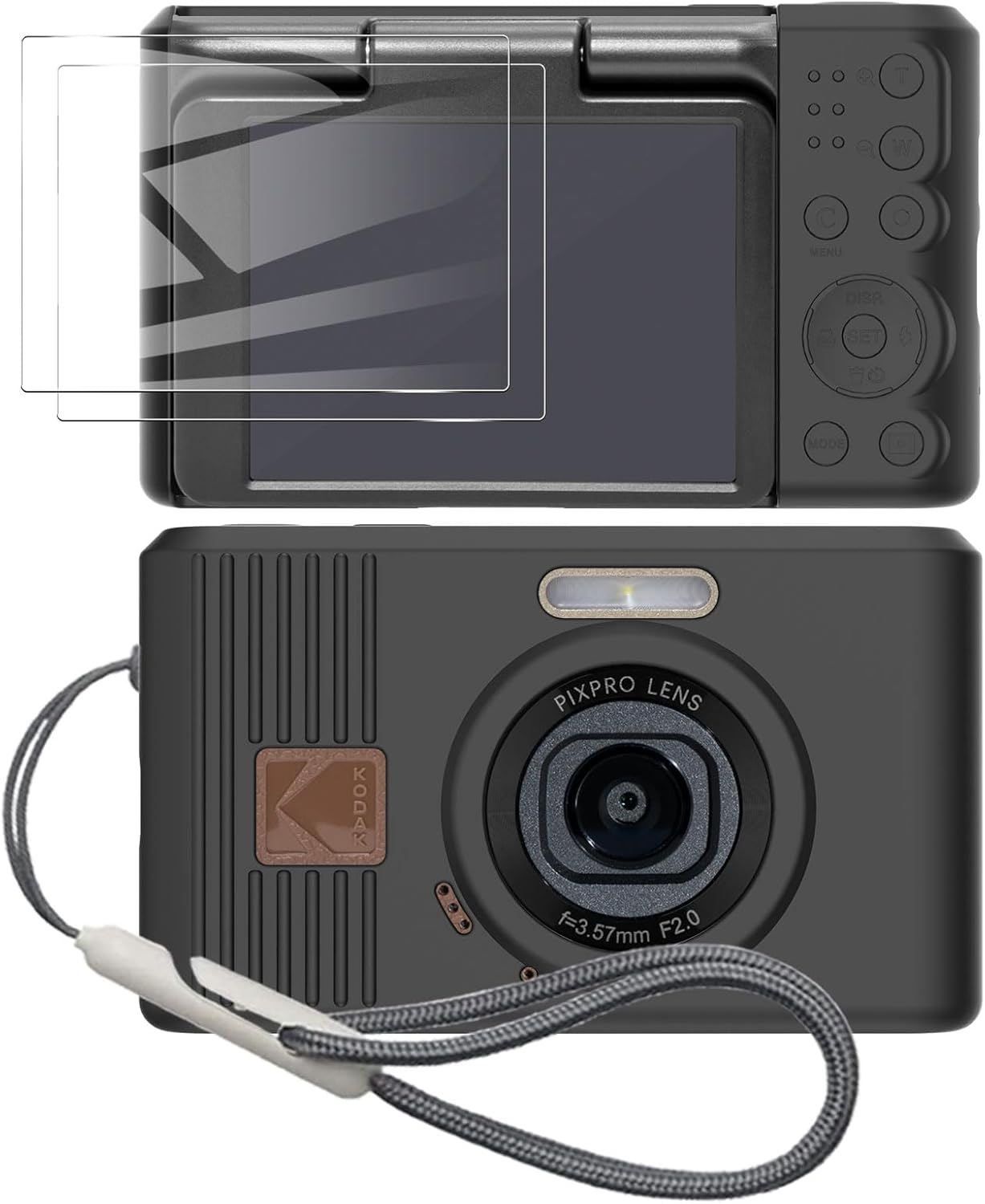 Tedubax Silicone Case for Kodak Pixpro C1 Digital Camera with 2PCS Screen Protector and Lanyard - Black