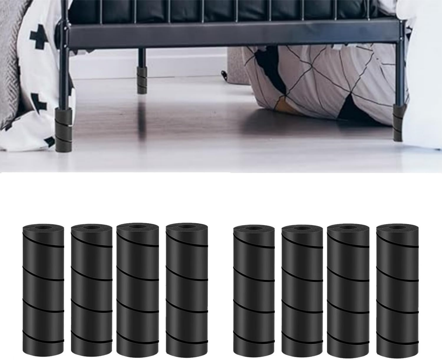 8 Pcs Bed Frame Toe Protectors,6" Foam Bed Frame Leg Covers,Bed Leg Protectors,No Adhesive or Glue,Prevent Toe-Stubbing Incidents from Hard Furniture (Black) image number 5