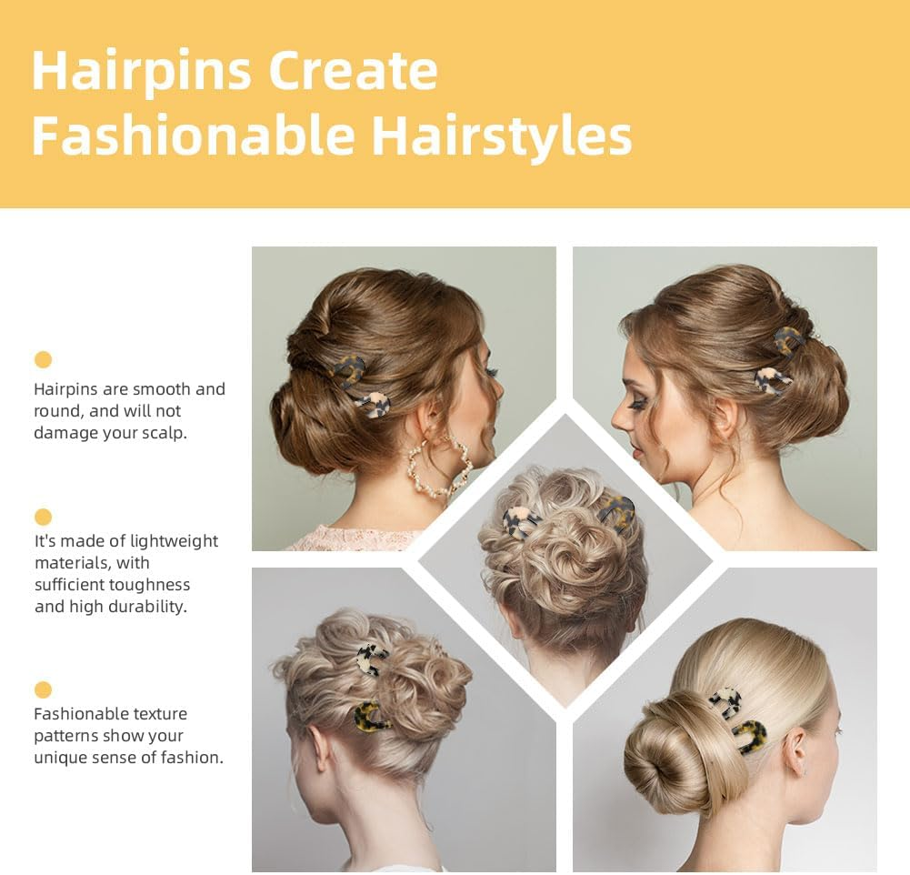 AYESY French Hairpin, 2 Pieces U-Shaped Hair Pins Acetate Tortoiseshell Fork Rods Delicate French Twist Pins for Bun Girls and Women Hair Fork Hairstyle Accessories