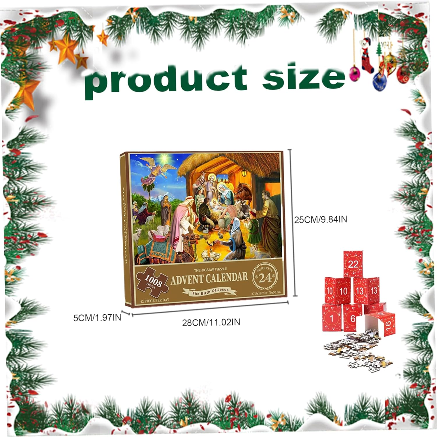 Christmas Advent Calendar 2024, 1008 Pieces Jigsaw Puzzle, 24 Days the Birth of Jesus Christmas Countdown Calendar, Advent Calendar Puzzle for Adult Kids image number 5