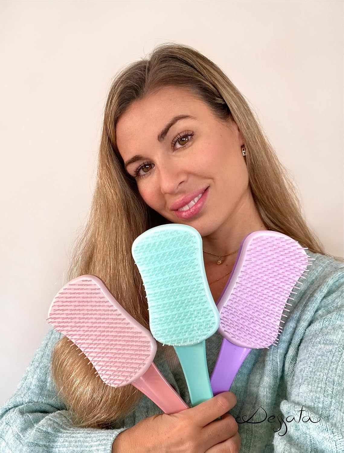 DESSATA Detangling Anti-Tangle Hair Brush with Handle Purple