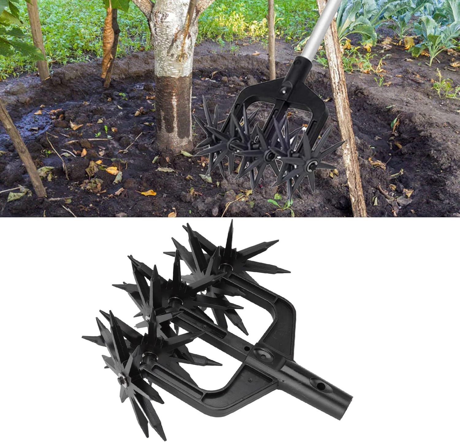 ANKROYU Garden Soil Scarifier, Wear-Resistant Handheld Rotary Tiller, 2-In-1 Ventilated Scarifier and Cultivator, Lightweight & Portable Garden Tool for Soil Loosening and Aerating image number 3