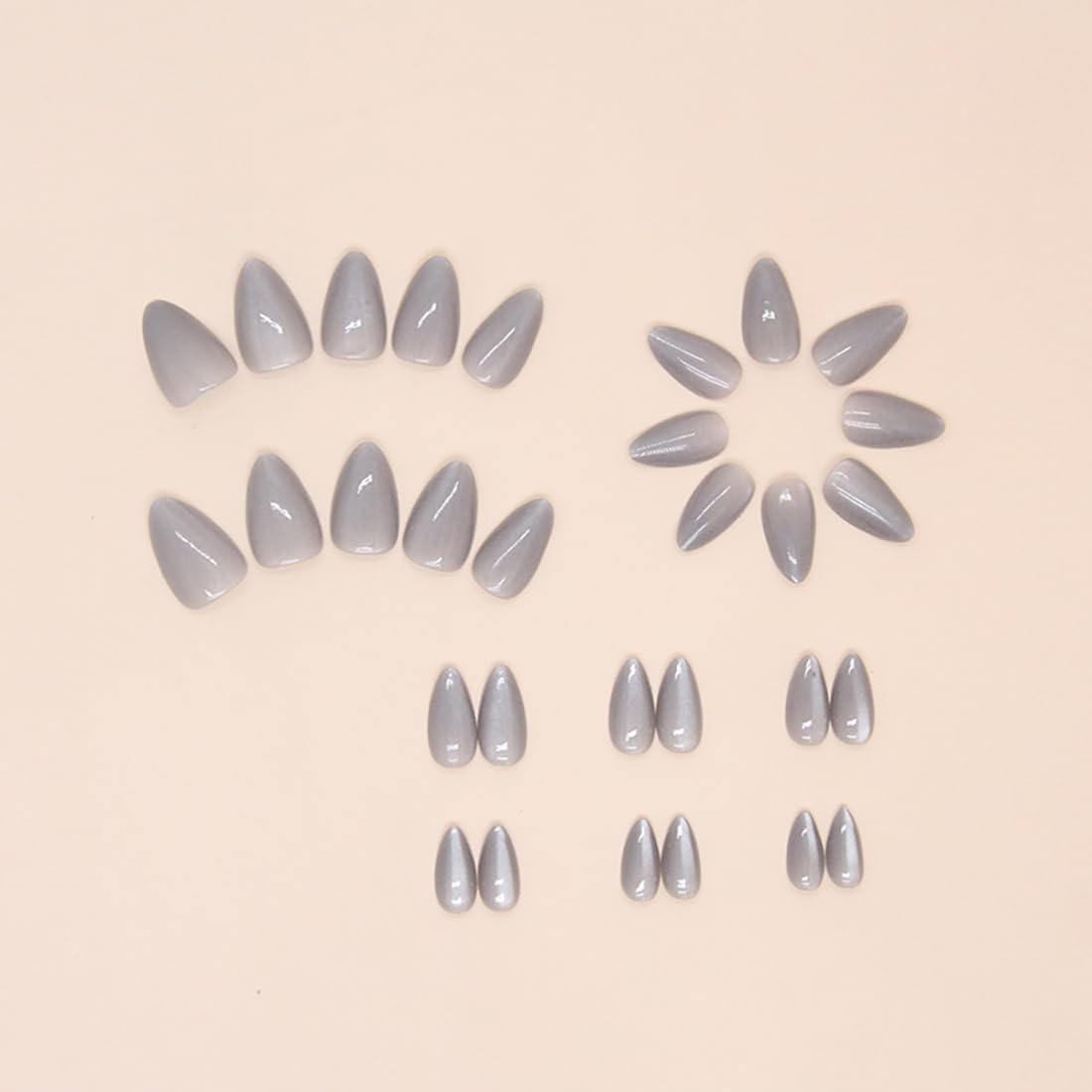 30 PCS Almond Glitter Press on Nails Gray Cat Eyes False Nails Glossy Short Fake Nails Full Cover Stick on Nails for Women and Girls image number 5