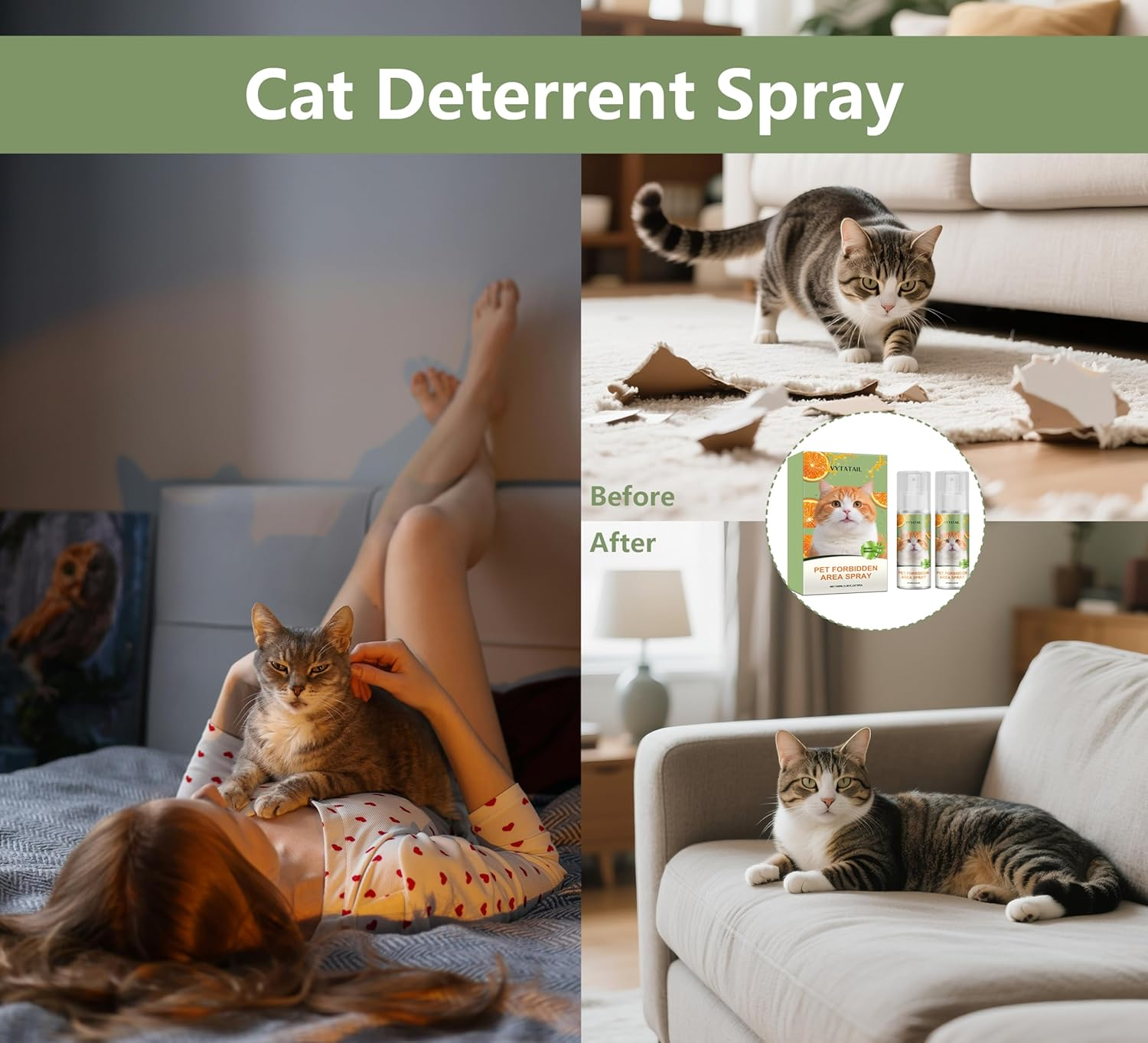 Cat Deterrent Spray 2 Pack- Natural Cat Spray Deterrent for Urine Marking & Scratching - Eco Friendly, Safe to Use around Children, Pets, Furniture and Fabric, Works Indoor & Outdoor（100Mlx2） 1 image number 3