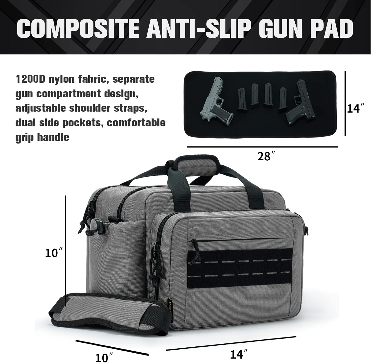 VEAGIA Range Bag,Pistol Case,Gun Range Bags for Handguns and Ammo Pouch 2 Pistols Soft Carrying Shooting Bag - Army Green 1.0 image number 7