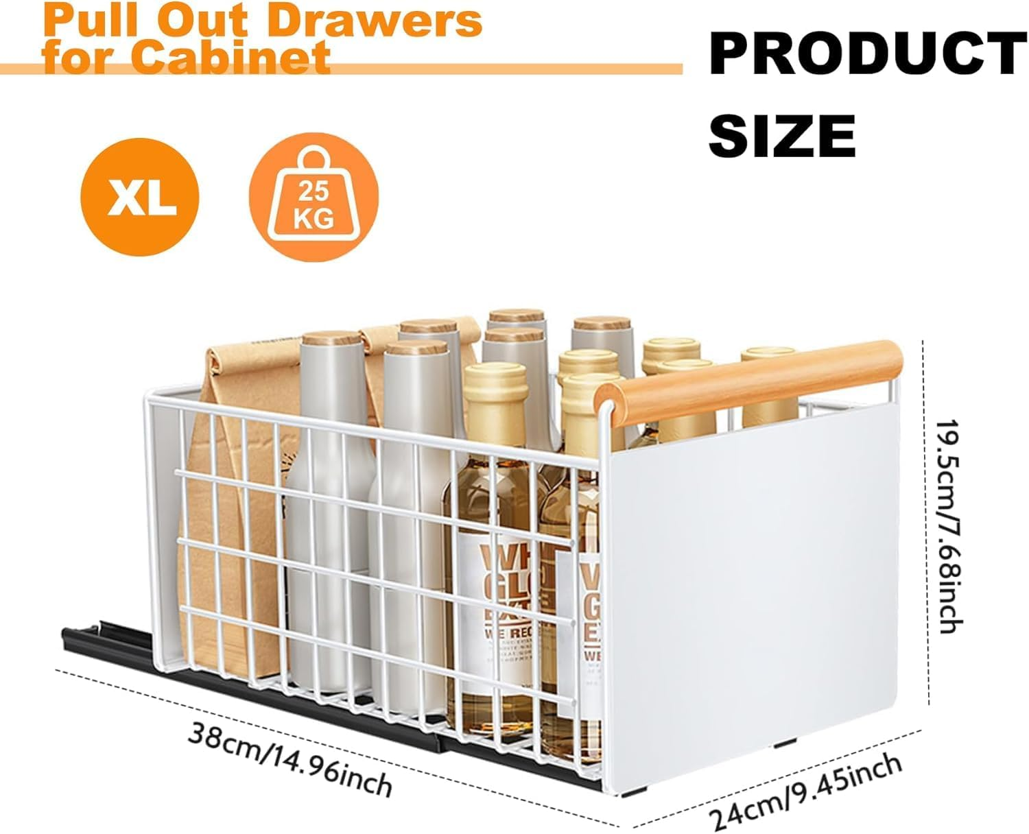 Pull Out Drawers for Cabinets, Large Pull Out Cabinet Organizer for Kitchen Storage & Organisation, Foldable Slide Out Drawer Storage for Kitchen, Pantry, Shelves (White -1Pcs)