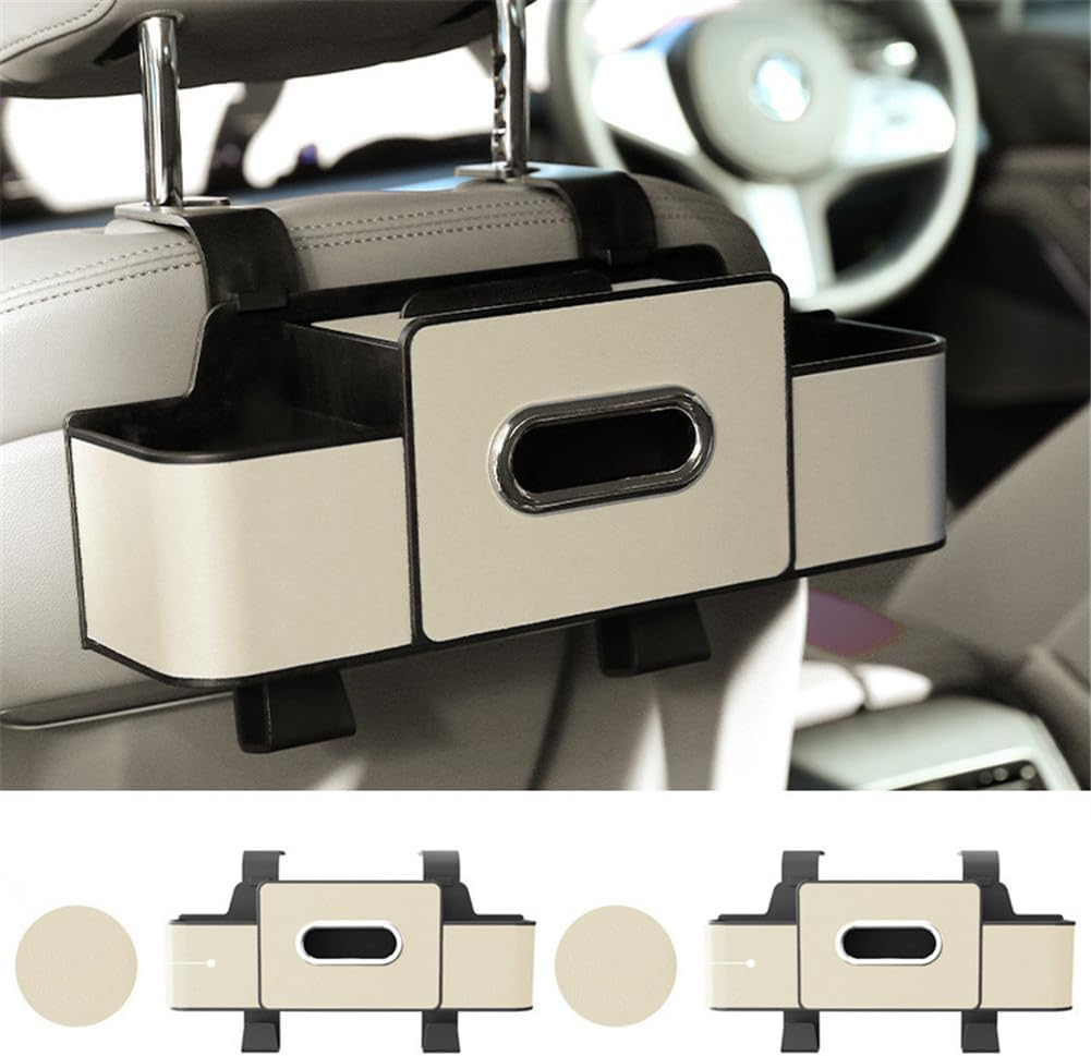 Raksonic Car Back Seat Organizer with 2 Cup Holders Multifunctional Car Seat Storage Box Tissue Box Mobile Phone Holder Hanging Storage Box with Hook Car Leather Storage Box 2-Pack（Black）