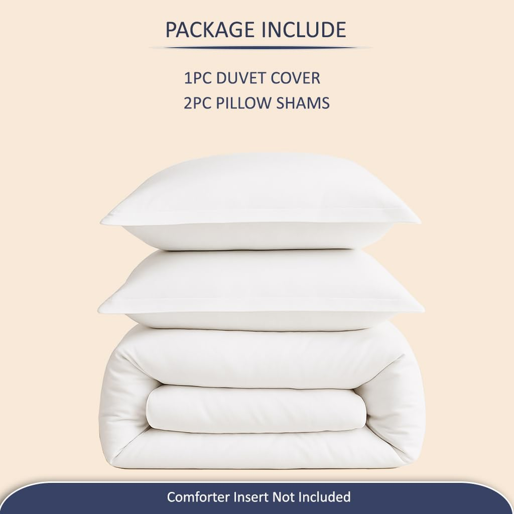 Ebeddy Linens Egyptian Cotton Super King plus 120X120 Size White Duvet Cover Set with Zipper Closer & 7 Corner Ties Soft Cozy 1 Comforter Cover and 2 Pillow Shams Durable Stitch, White Solid image number 4