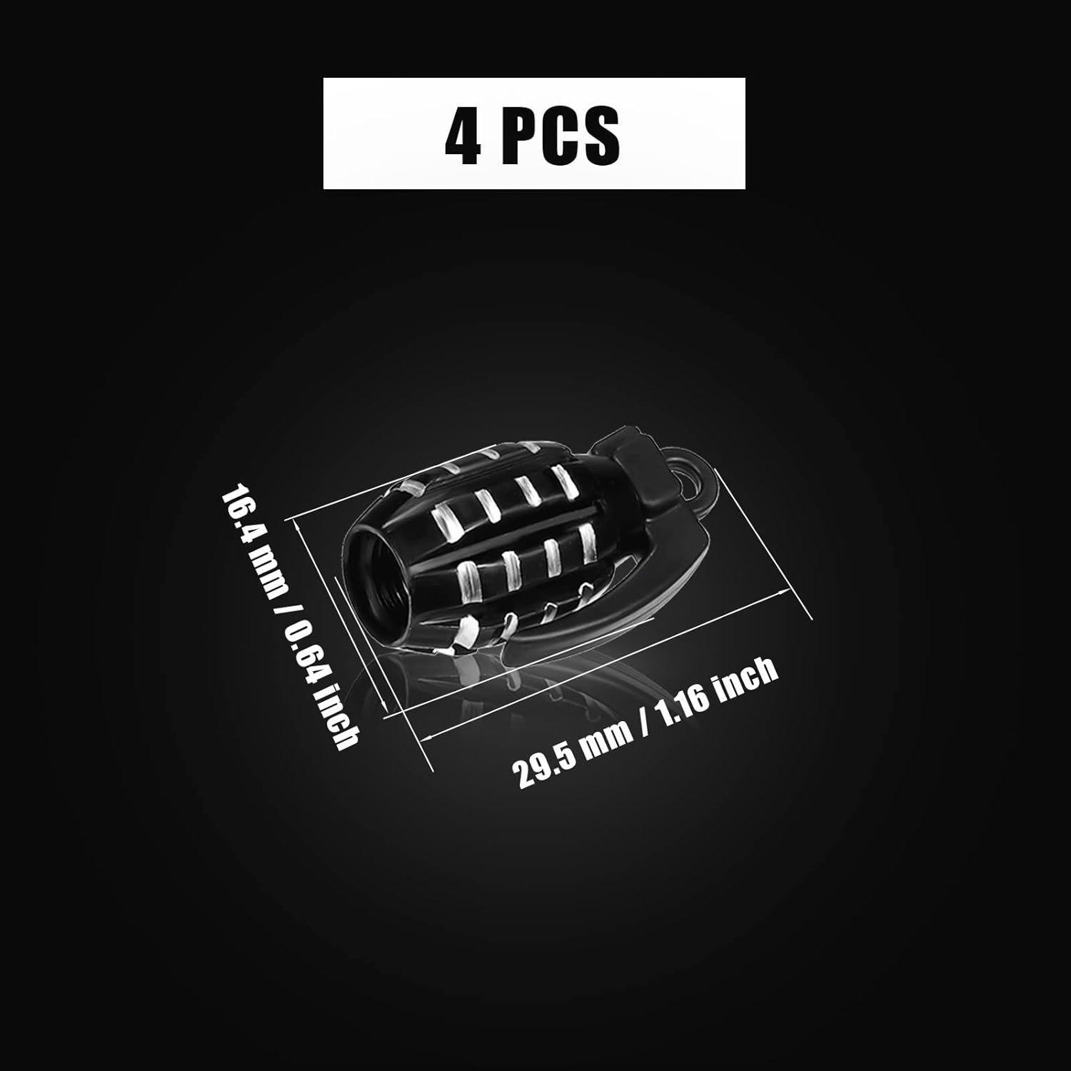 AIEX 4 Packs Valve Stem Caps, Grenade Style Aluminum Heavy Duty Valve Stem Covers Air-Proof Tire Caps for Cars SUV Trucks Motorcycles Bicycles(Black) - Black image number 3