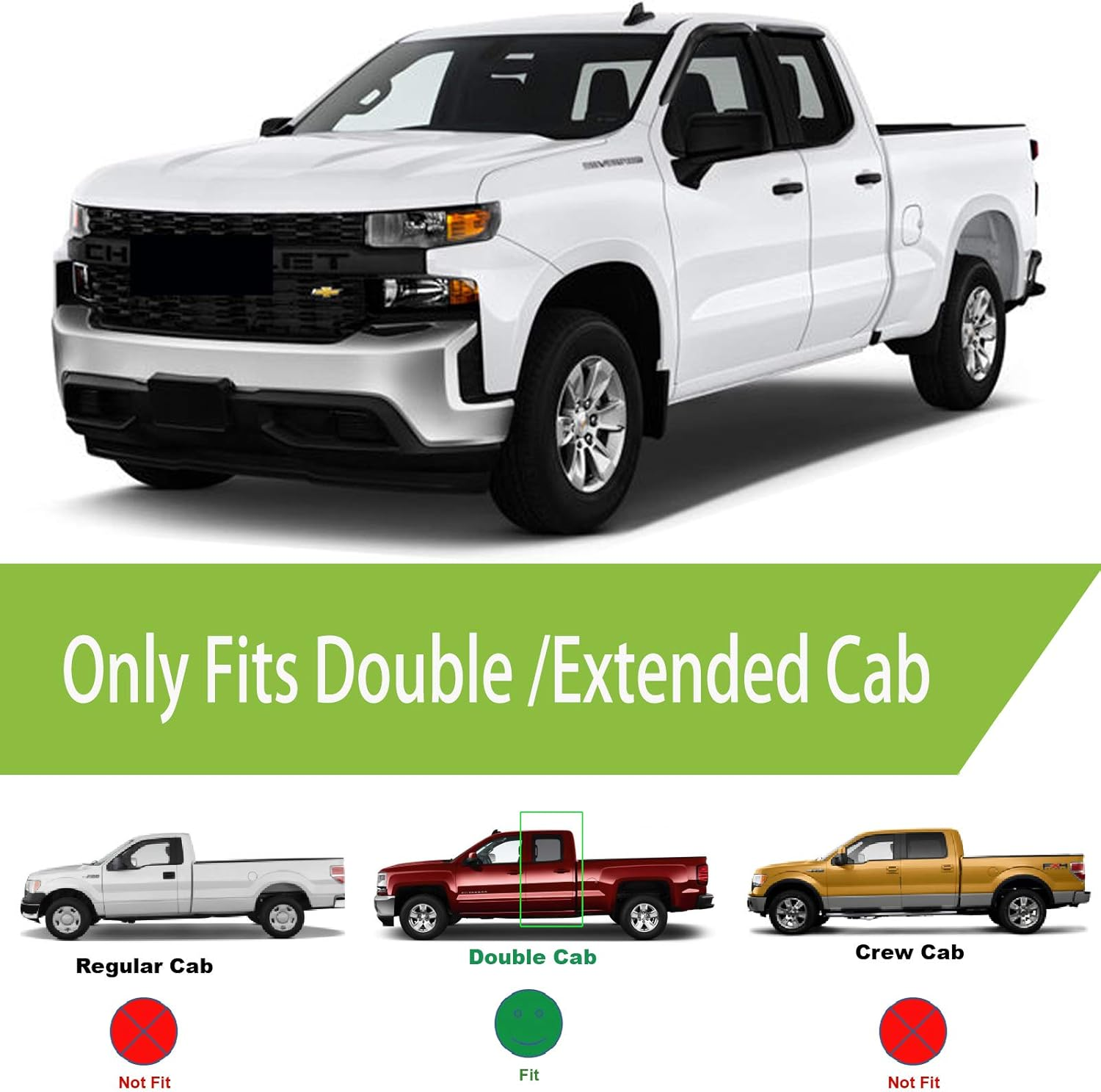 Side Window Deflectors Vent Visors for 2015-2018 Silverado & Sierra 1500 2500HD 3500HD Double Cab/Extended Cab Rain Guard Sun Shade 4Pc-Set 94528 image number 5