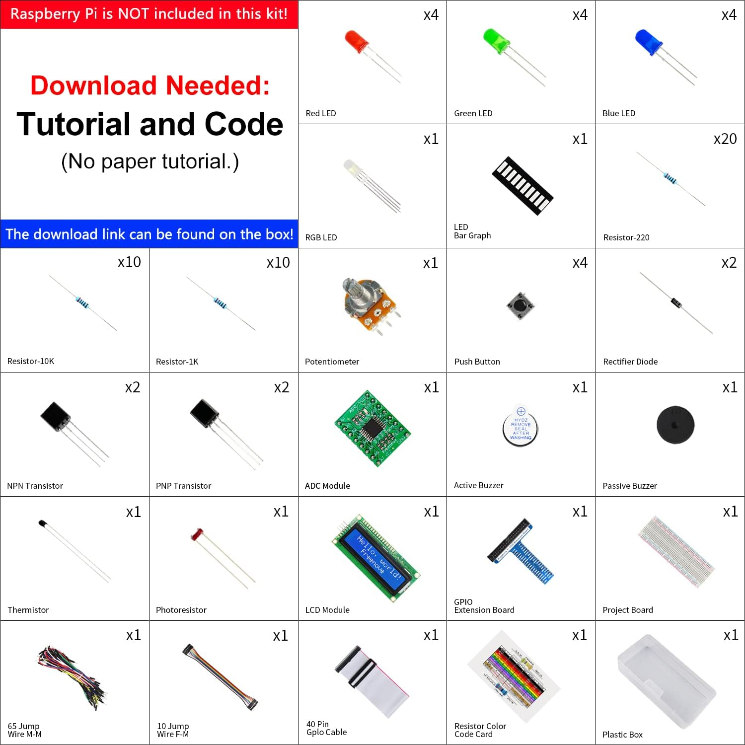 Freenove LCD 1602 Starter Kit for Raspberry Pi 5 4 B 3 B+ 400 Zero 2 W, 535-Page Detailed Tutorial, Python C Java Scratch Processing Code, 151 Items, 69 Projects (Raspberry Pi NOT Included) image number 3
