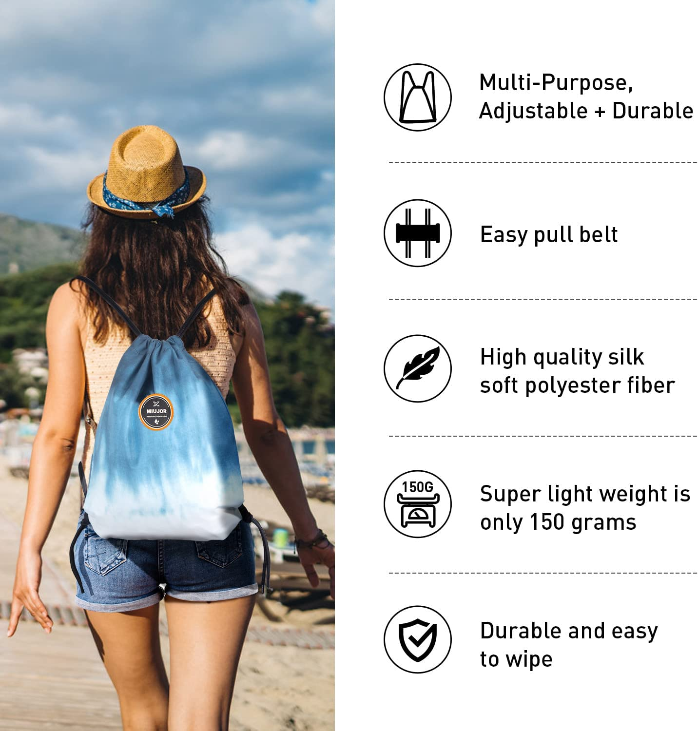 Drawstring Swim Bag - Waterproof Backpack with Separated Wet and Dry Storage Pockets, Lightweight String Bag for Beach, Travel, Pool or Gym Bag, Designed in Australia image number 3