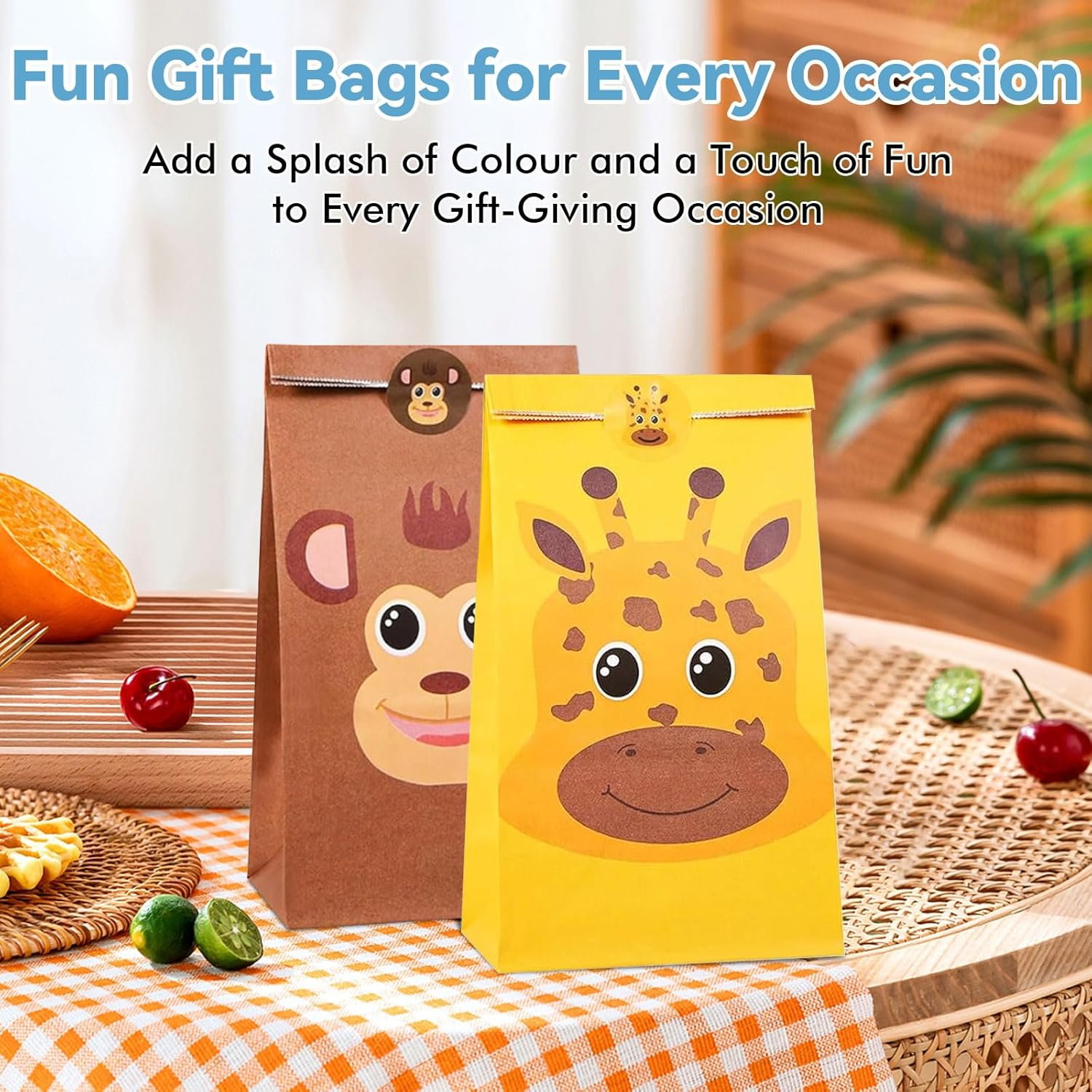 32 Pack Jungle Animal Party Favor Bags for Kids Birthday, Animals Goodie Bags with 36 Stickers, Zoo Gift Lolly Bags for Boys Girls, Baby Shower, Classroom, Animal Theme Party Supplies, 21X13X8Cm image number 3