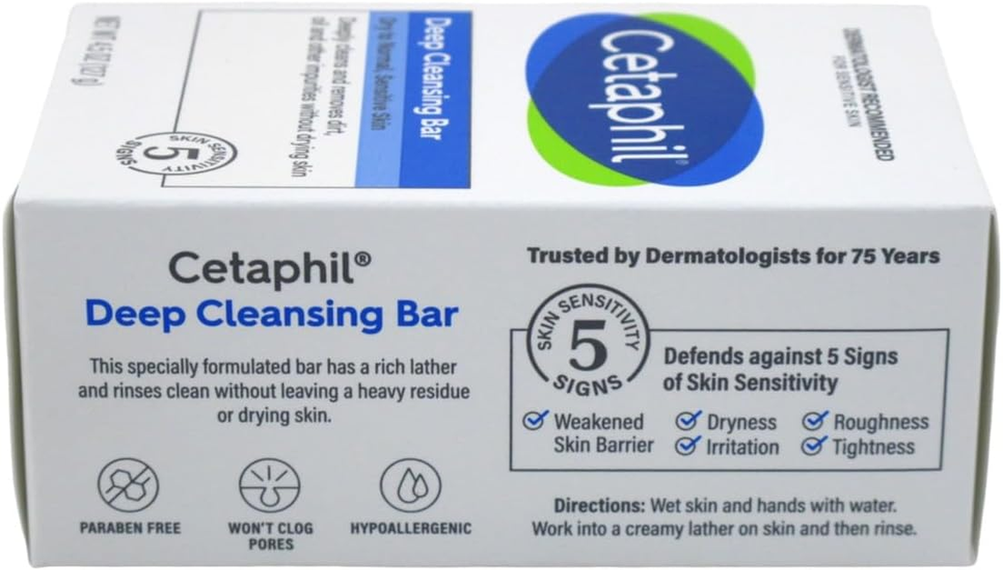 Cetaphil Bar Soap, Deep Cleansing Face and Body Bar, Pack of 6, for Dry to Normal, Sensitive Skin, Soap Free, Hypoallergenic, Paraben Free, Fragrance Free, Removes Makeup, Dirt and Oil image number 1