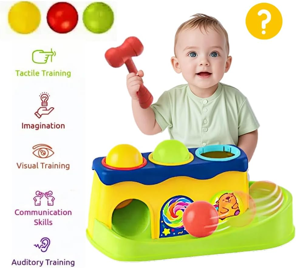 Pound a Ball Montessori Learning Toy Included 3 Colorful Balls & 1 Hammer,Interactive Learning Activity with Towing Holes,Early Developmental Hammer Toy for 1-3 Years,Stem Early Education Gift image number 2