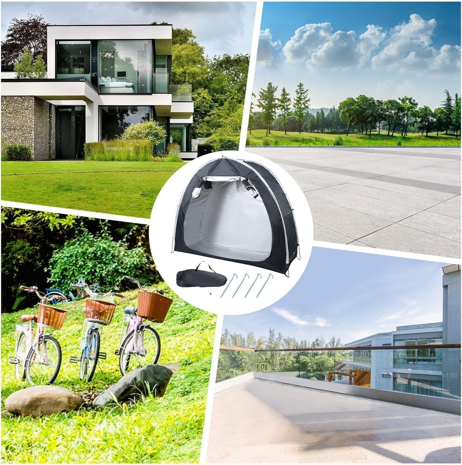 Bike Storage Tent Shed, Upgraded Portable Bicycle Storage Sheds with 210D Oxford Fabric PU5000 Waterproof, outside Bicycle Covers Shelter, for Home Garden, Bikes Motorcycle, Garden Tools (Black) - Black image number 2