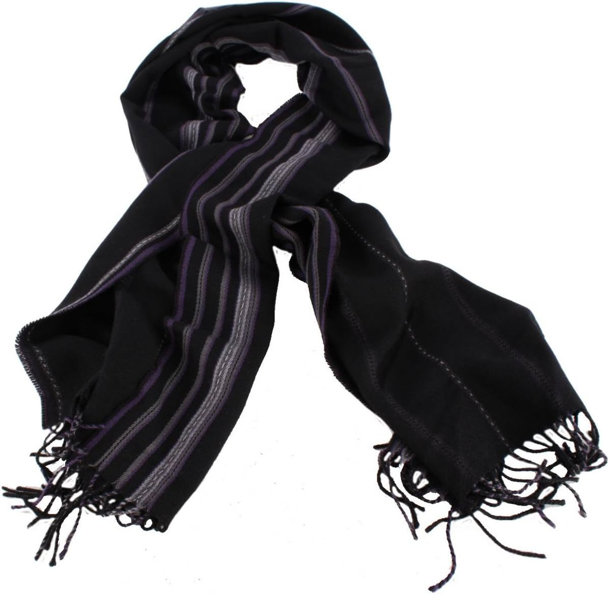 Bassin and Brown Mens Stanley Striped Wool Scarf - Black/Grey/Purple image number 3