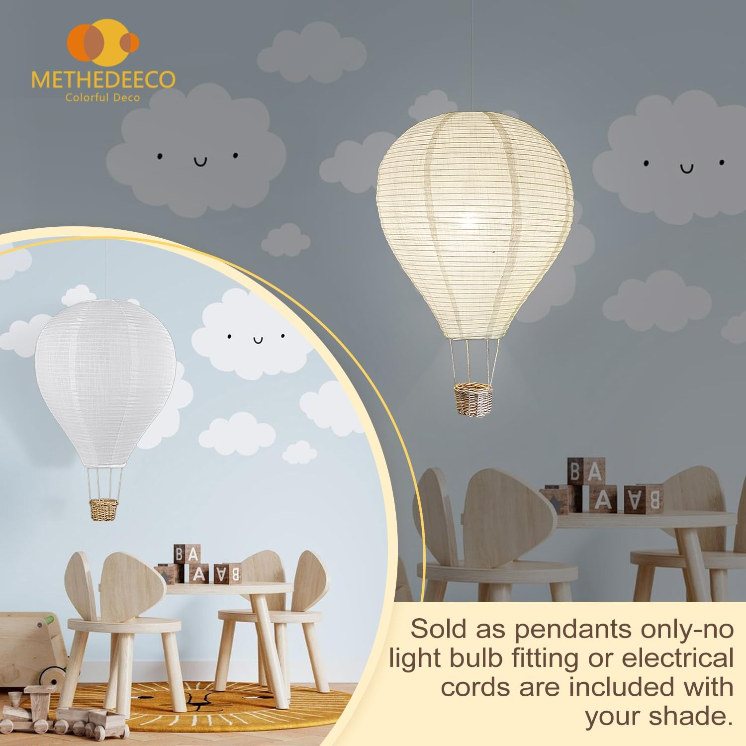 METHEDEECO 2PCS Hot Air Balloon Lampshade Hanging Decor 14Inch Pendant Light Shade Gifts for Kids Nursery Kids Living Room Chandelier New Born Baby Room Decor Party Decoration image number 5