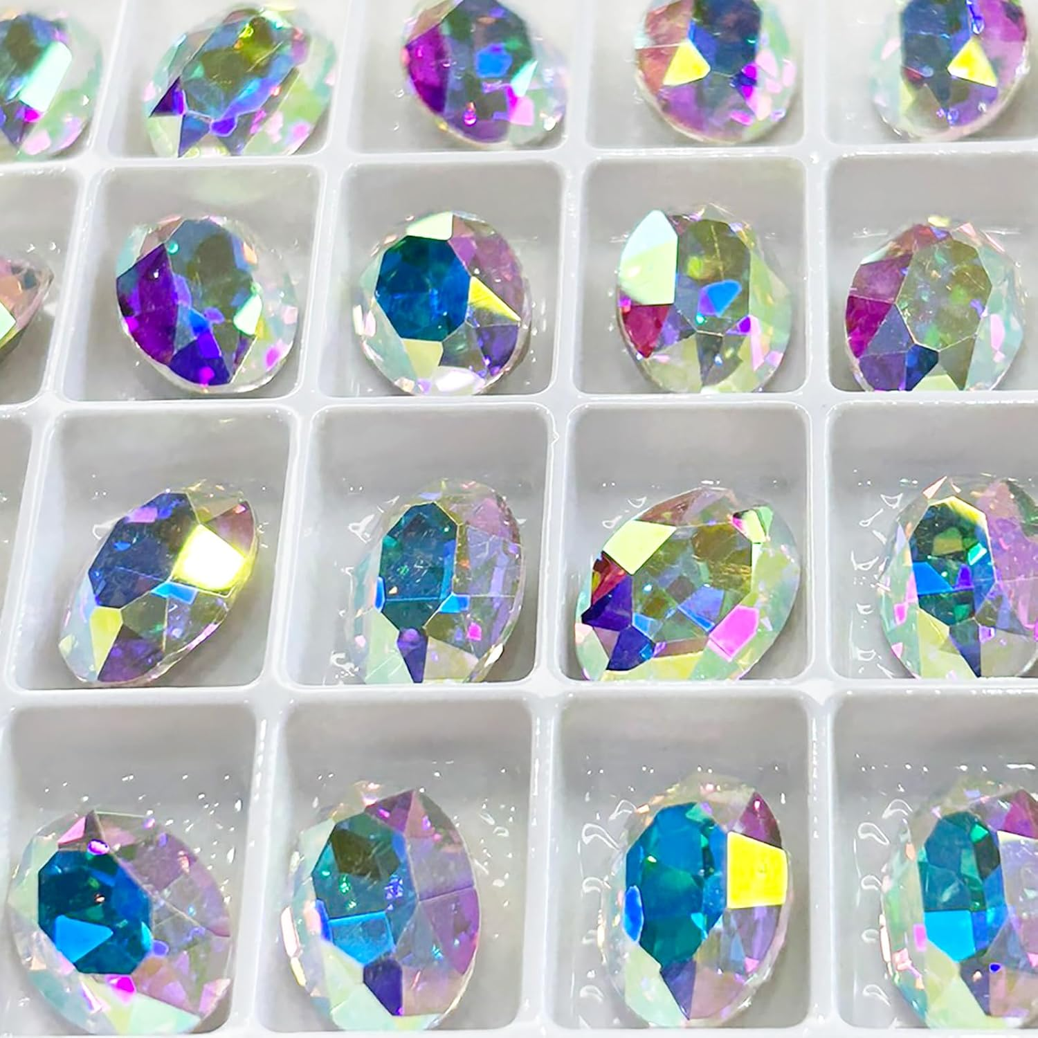 Aurora Crystal Oval-V Cut Crystal Ab