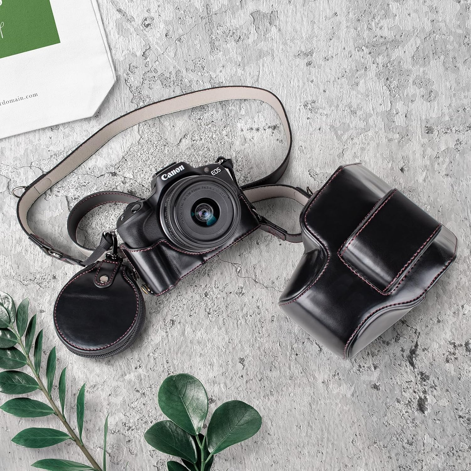 EOS R50 Case, Retro PU Leather Protective Case for  EOS R50 DSLR Camera - EOS R50 Camera Case Bag Cover with Bottom Opening & Shoulder Strap & Storage Pocket (Black) image number 4