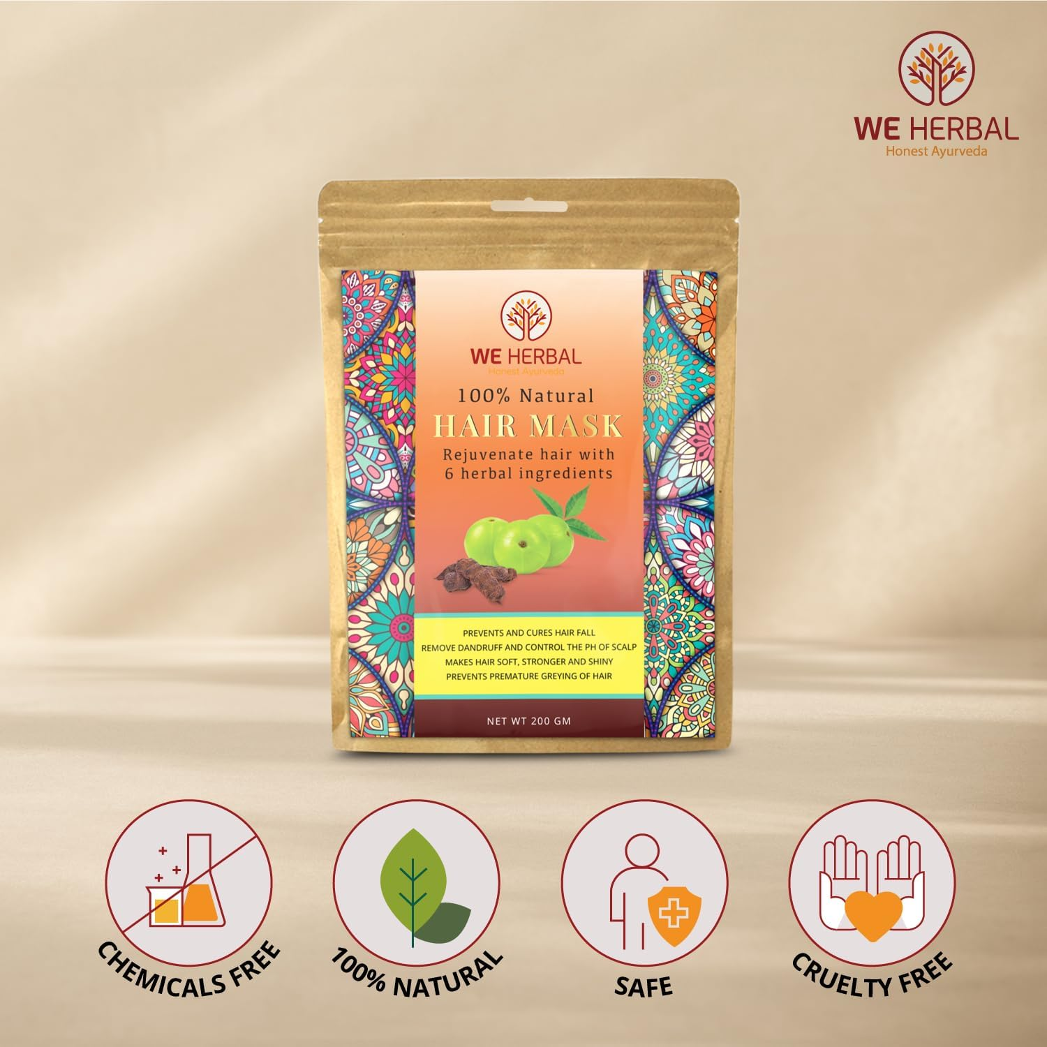 WE HERBAL Growth Booster Hair Pack 100% Pure & Natural Essential Ayurvedic Hair Mask with Amla, Bhringraj, Neem, Methi Powder for Damaged Thinning Hair, 200 Gm