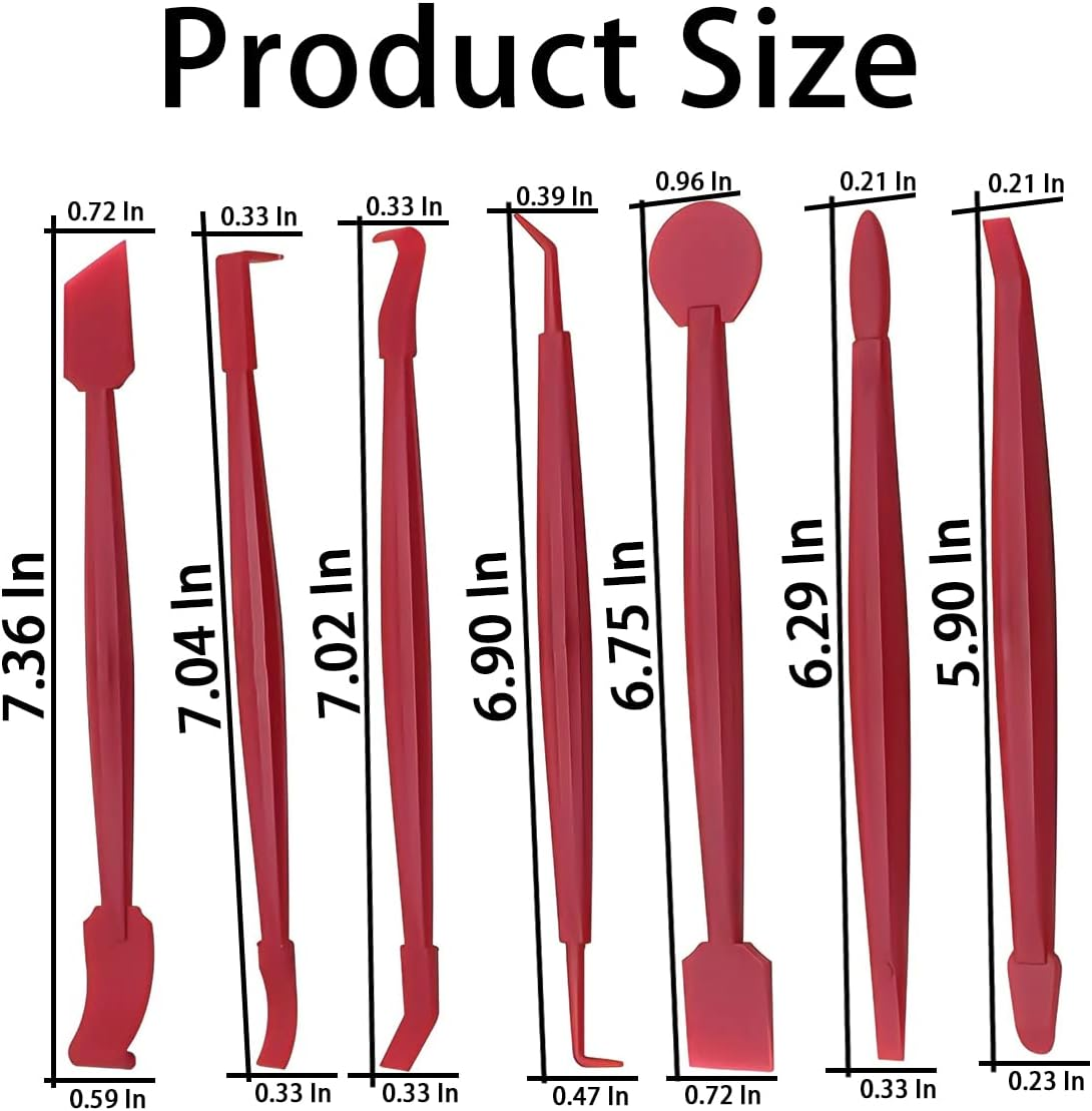 Car Wrapping Vinyl Tool Kit, Set of 7 Window Film Tint Miniature Squeegee, Auto Wrap Edge Trimming Stick, Curves Slot Corner Installing Tool for Vehicle Wraps and Stickers (Red) - Blue image number 2
