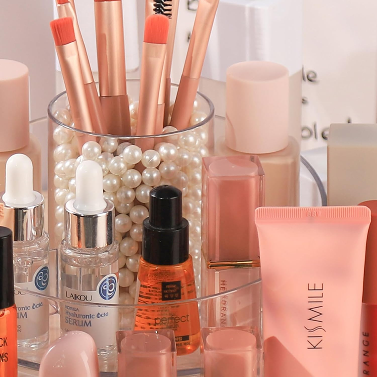 RAMFIYN Clear Acrylic Lazy Susan Organizer, Makeup Spinning Organizer, 2-Tier Lazy Susan for Vanity, Brushes, Lipsticks, Perfumes and Skincare image number 3