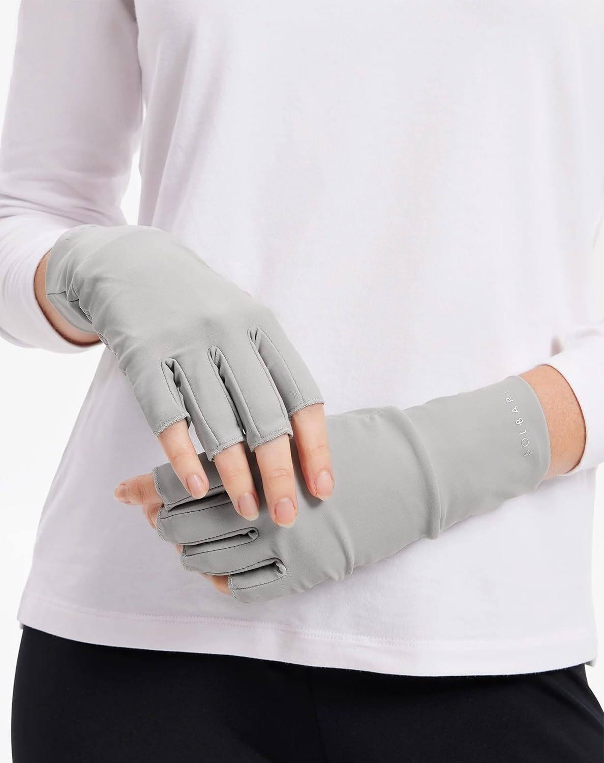 Solbari Unisex Fingerless Driving Gloves UPF 50+ Sun Protection, Lightweight & Breathable UV Shield for Hands, Commuting, Travel & Outdoor Activities - Light Grey - Small image number 3