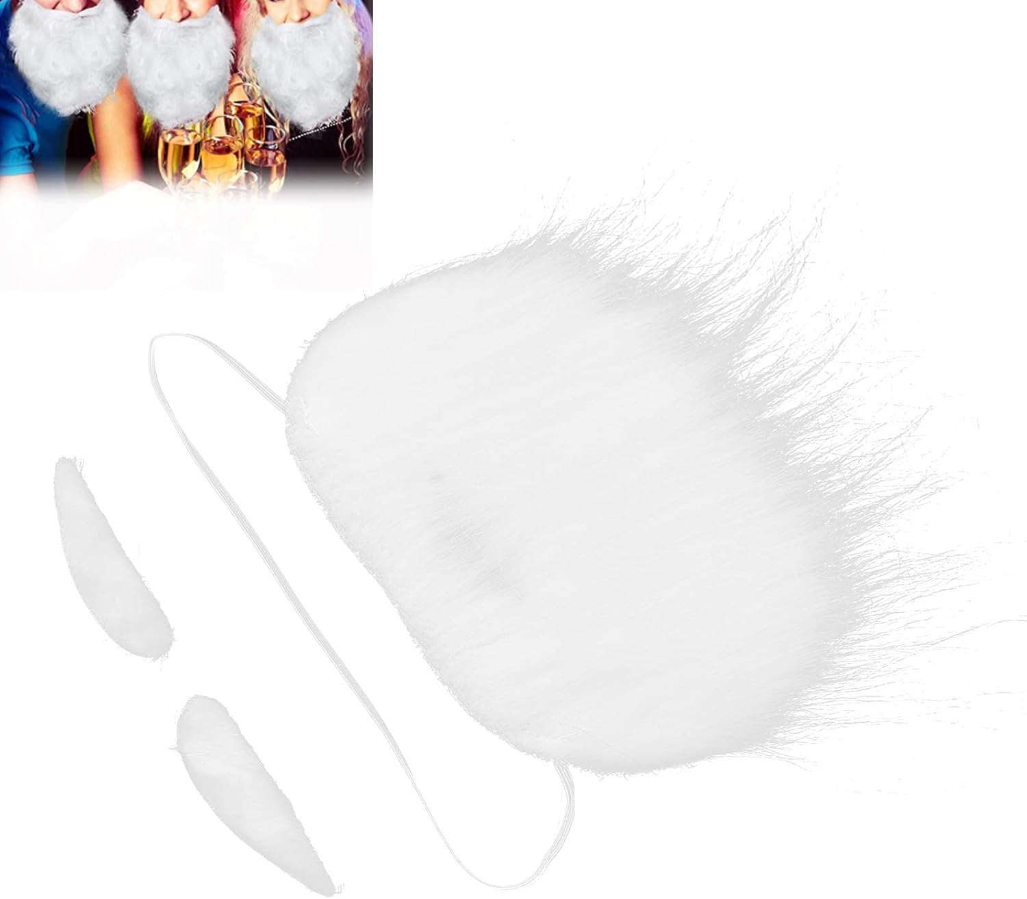 White Fake Beard, White Beard Santa Beard Set Funny Santa Beard for Christmas Party image number 5