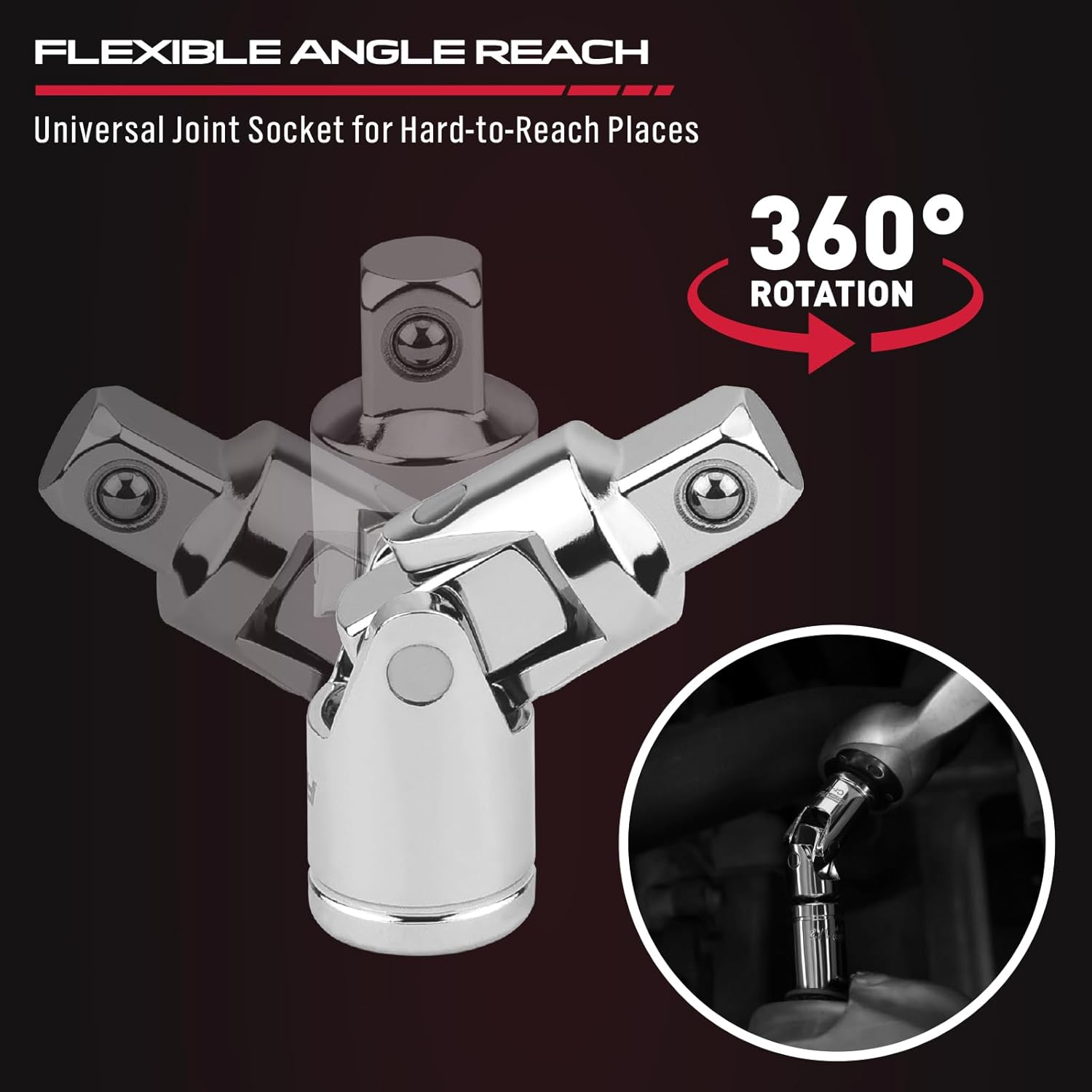 4-Piece 3/8" Drive Socket Extension Bar Set, Professional Socket Extension Set Include 3, 6, and 10 Inch Extensions and 3/8 Inch Drive Universal Joint Sockets, Premium Cr-V Steel Construction image number 2