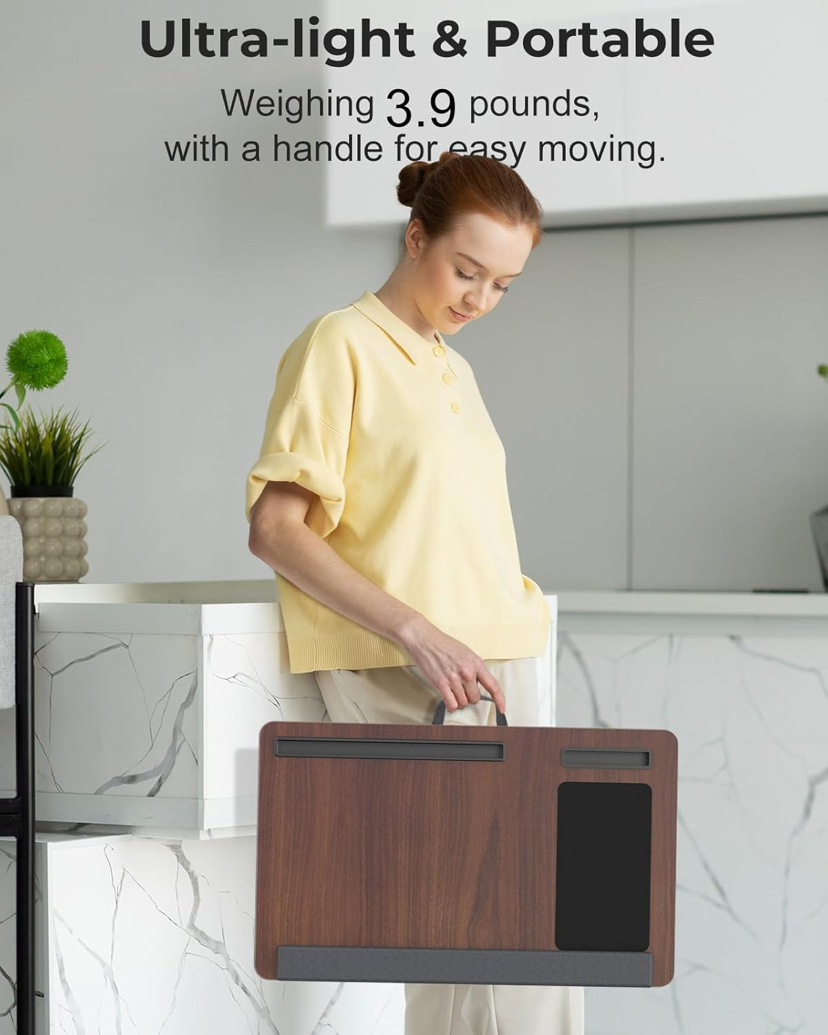 Laptop Lap Desk, Bed Laptop Desk Holds up to 17 Inches, with Wrist Pad, Mouse Pad, Tablet Phone Slot, Convenient Handle Cushion Lap Tray. image number 2