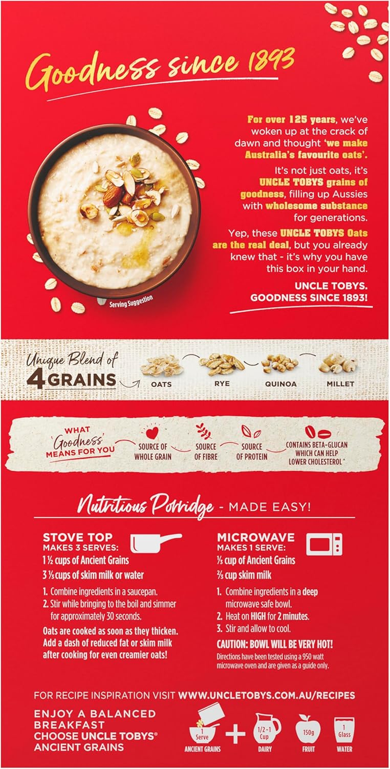 Uncle Tobys Ancient Grains Breakfast Cereal Traditional Oats 490 G image number 6