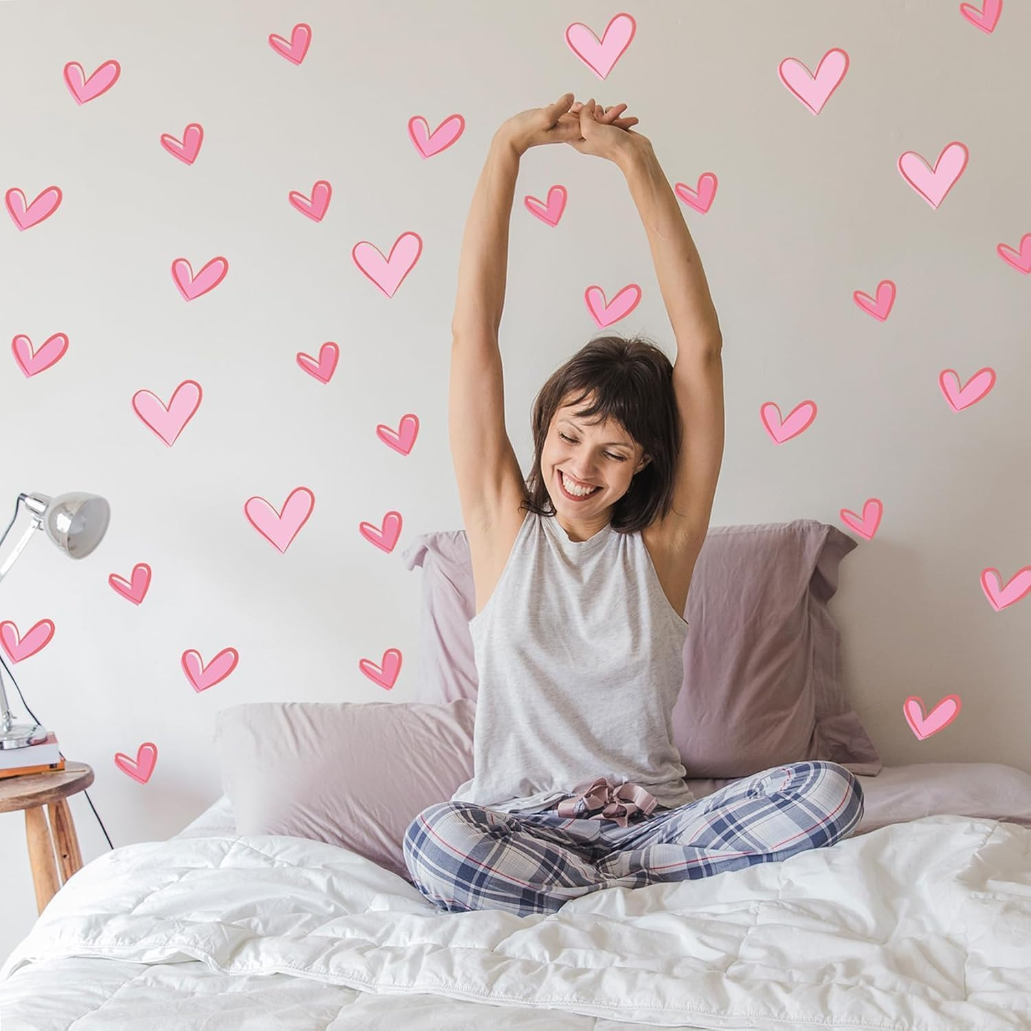 84PCS Heart Wall Decals Peel and Stick, Heart Shape Wall Stickers for Girls Room, 84PCS Heart Shape Wall Decals, DIY Removable Pink Wall Stickers for Girls Room image number 6