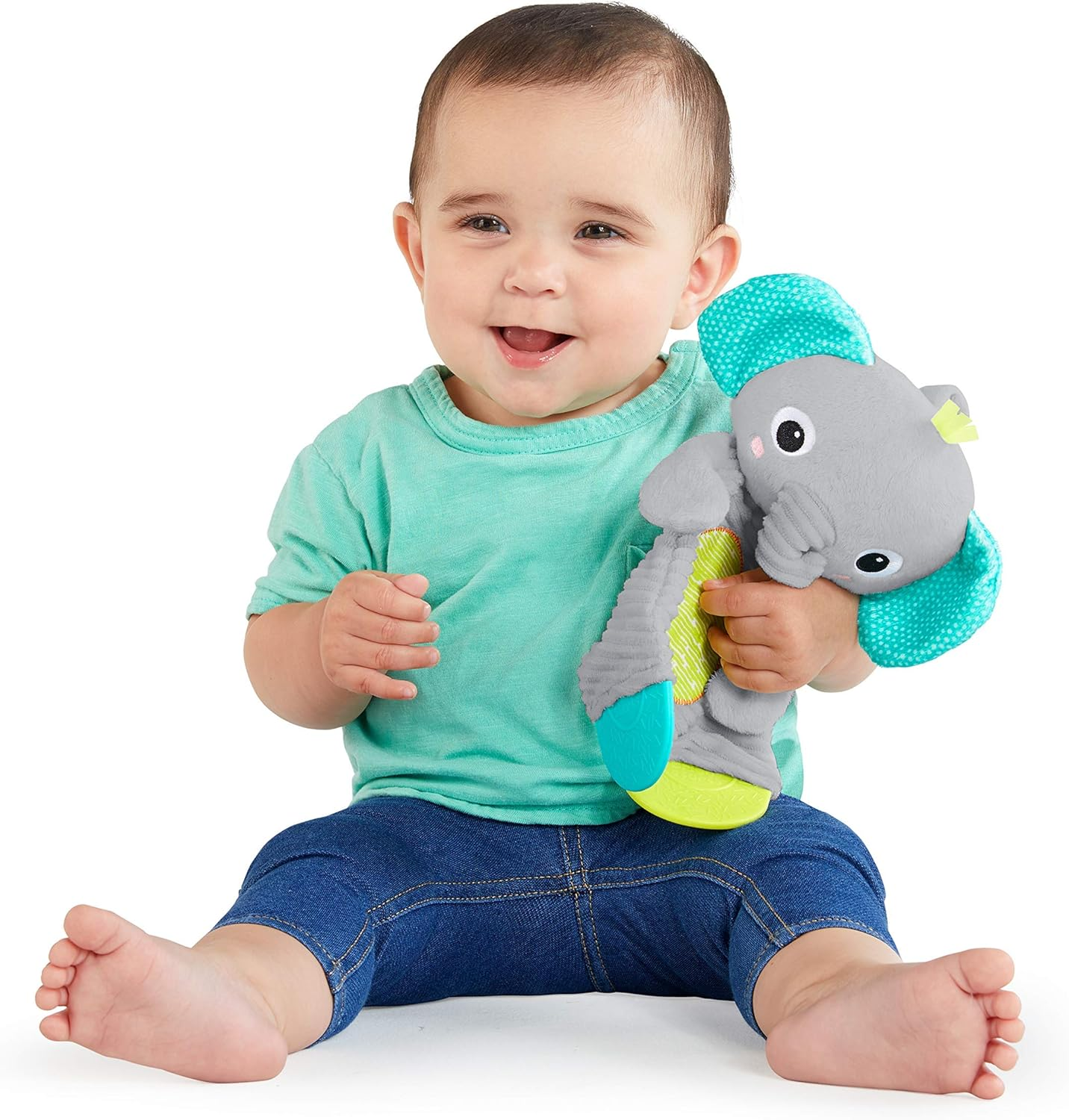 Bright Starts Snuggle & Teethe Bpa-Free Crinkle Teething Plush Baby Toy - Elephant image number 2