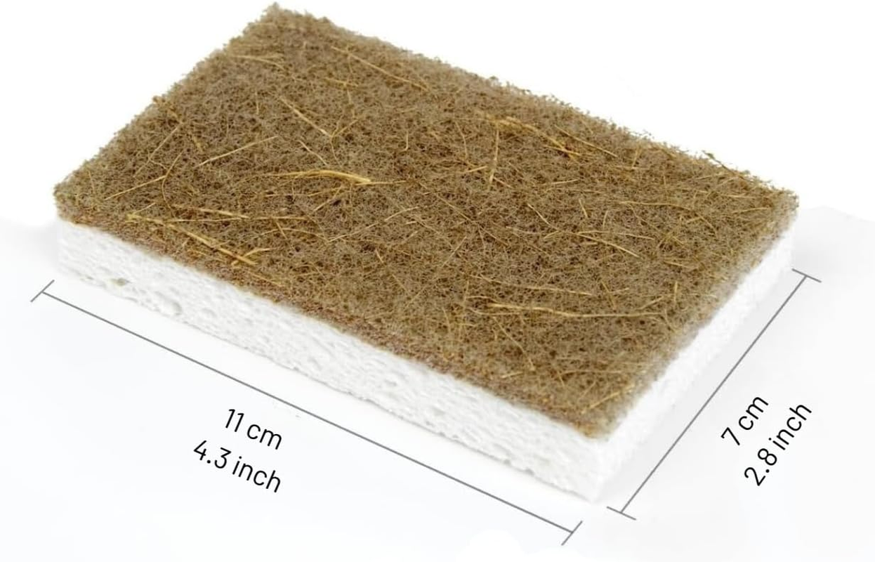 12 Pack Natural Kitchen Sponge - 12 Pcs Plant Based Sponge - Biodegradable Compostable Cellulose and Coconut Scrubber - Pack of 12 Eco Friendly Sponges for Dishes, Kitchen, Bathroom, Household -BRELTY image number 3