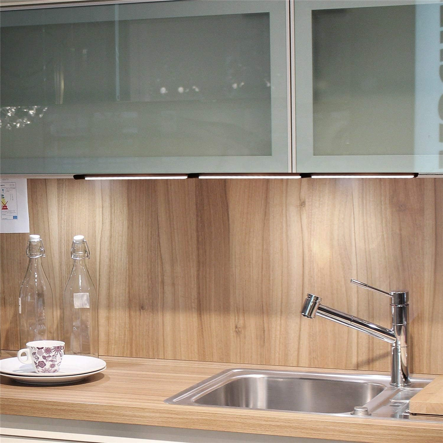 AIBOO Dimmable Led under Cabinet Lighting Bar Linkable Kits with Rocker Switch under Counter Kitchen,Showcase,Shelf Lighting(4 Panel Kits Cold White) image number 4