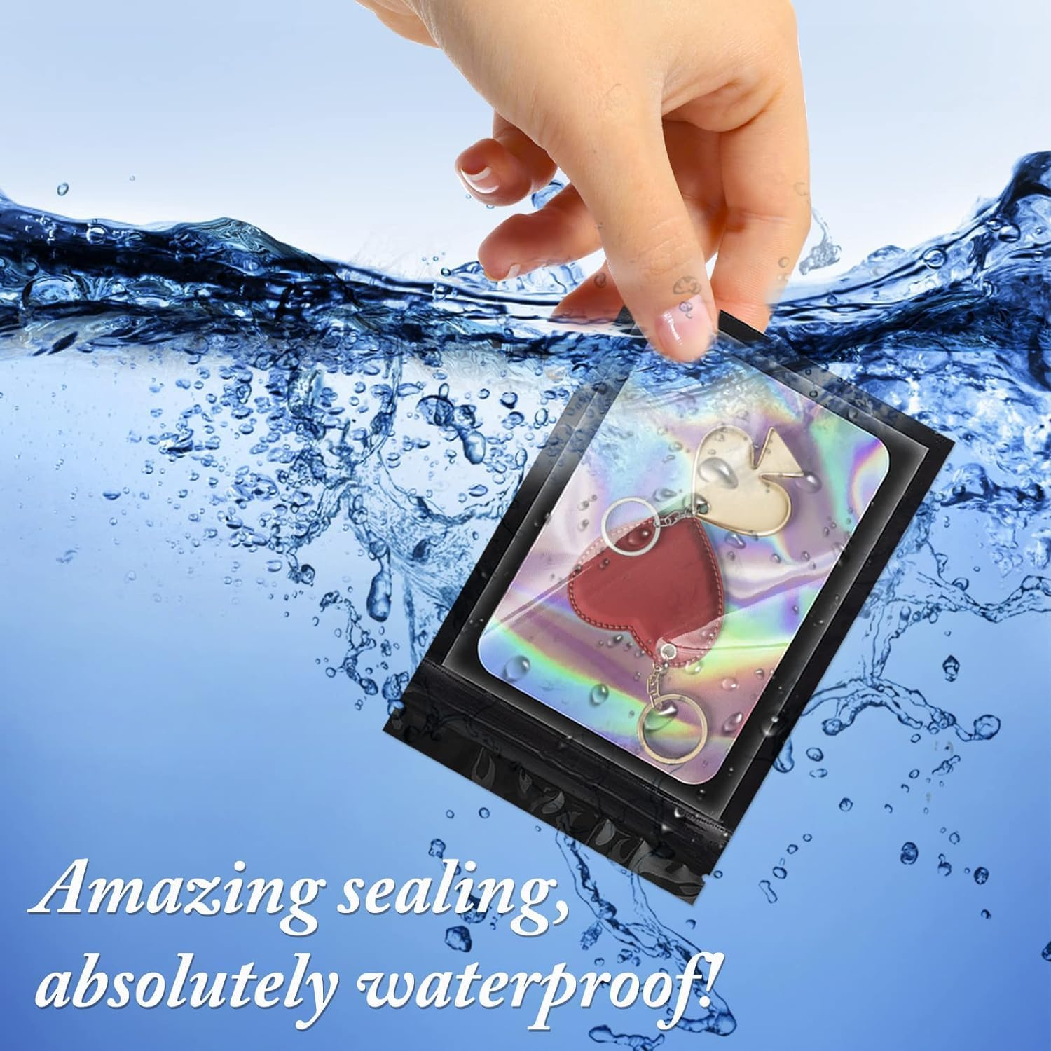 100PCS Black Holographic Mylar Resealable Packaging Bags for Small Business, Smell Proof with Front Clear Window, Foil Pouch for Food, Candy, Jewelry, Goodie (7X10Cm) image number 6