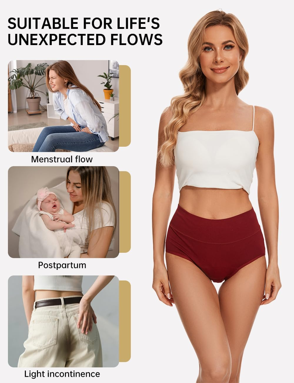 Women'S Cotton Period Underwear Leakproof High Absorbency 3 Pack Regular & plus Size image number 2