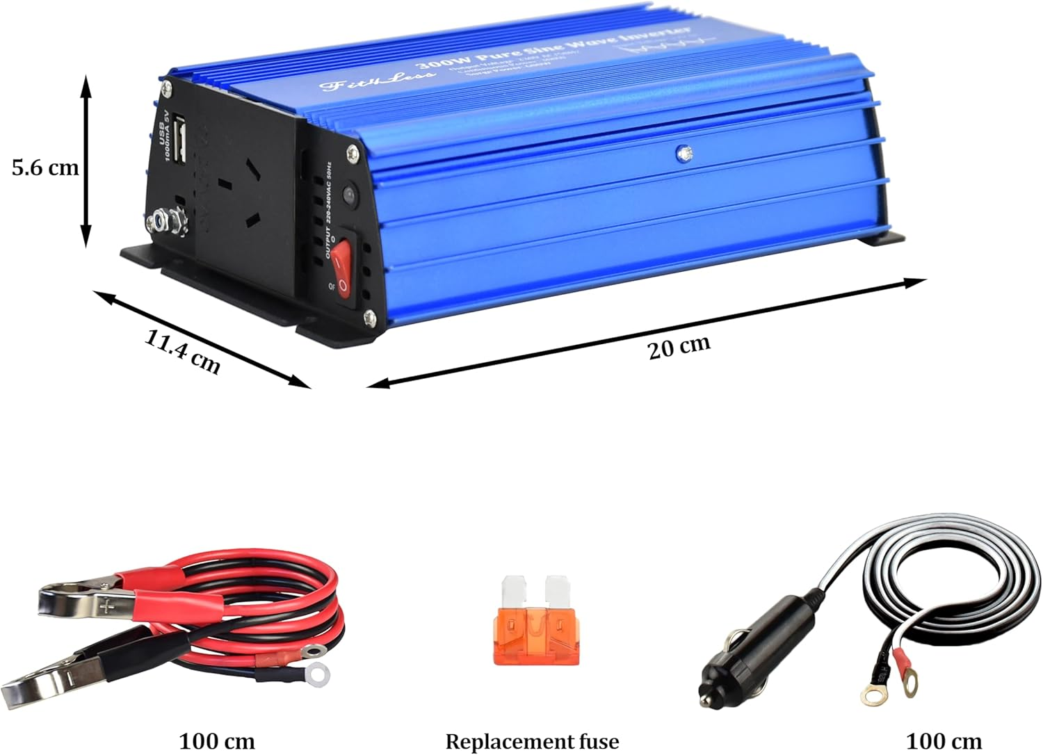 Pure Sine Wave Power Inverter 300W Rated Power and 600W Surge Power, Input DC12V Output Ac240V/50Hz with SAA Socket and USB DC5V Output. (300W) image number 3