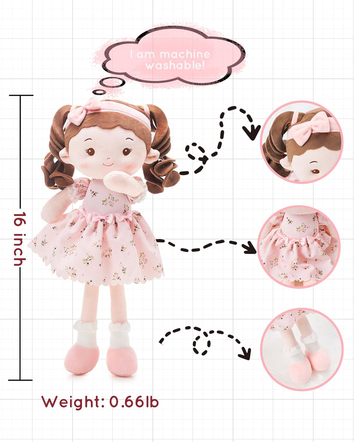 Leyadoll Soft Baby Doll Toys (16''), My First Baby Rag Doll for 1 Year-Old Girl Birthday, Leya Doll Christmas Plush Toys for Toddler Kids Infants -Princess Breeze image number 3