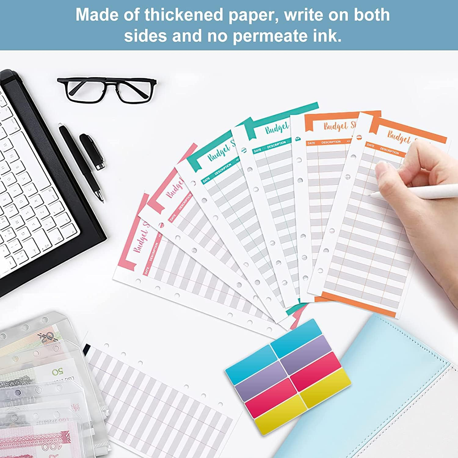 Budget Binder with Cash Envelopes for Budgeting, A6 Size, 12Pcs Budget Planner, Zipper Envelopes (Blue-White) image number 5