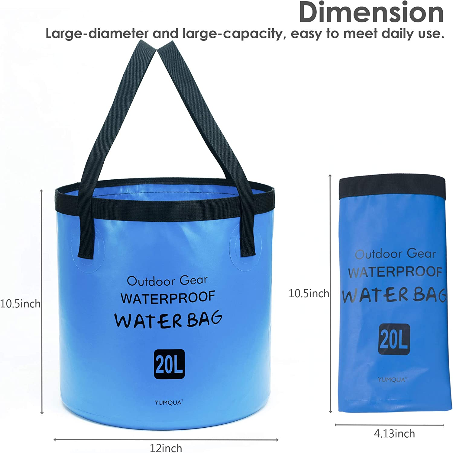 YUMQUA Collapsible Bucket 5 Gallon(20L), Multifunctional Portable Folding Bucket Water Container Wash Basin for Camping Fishing Hiking Traveling Outdoor Survival Gardening Car Washing (Blue) - White image number 3