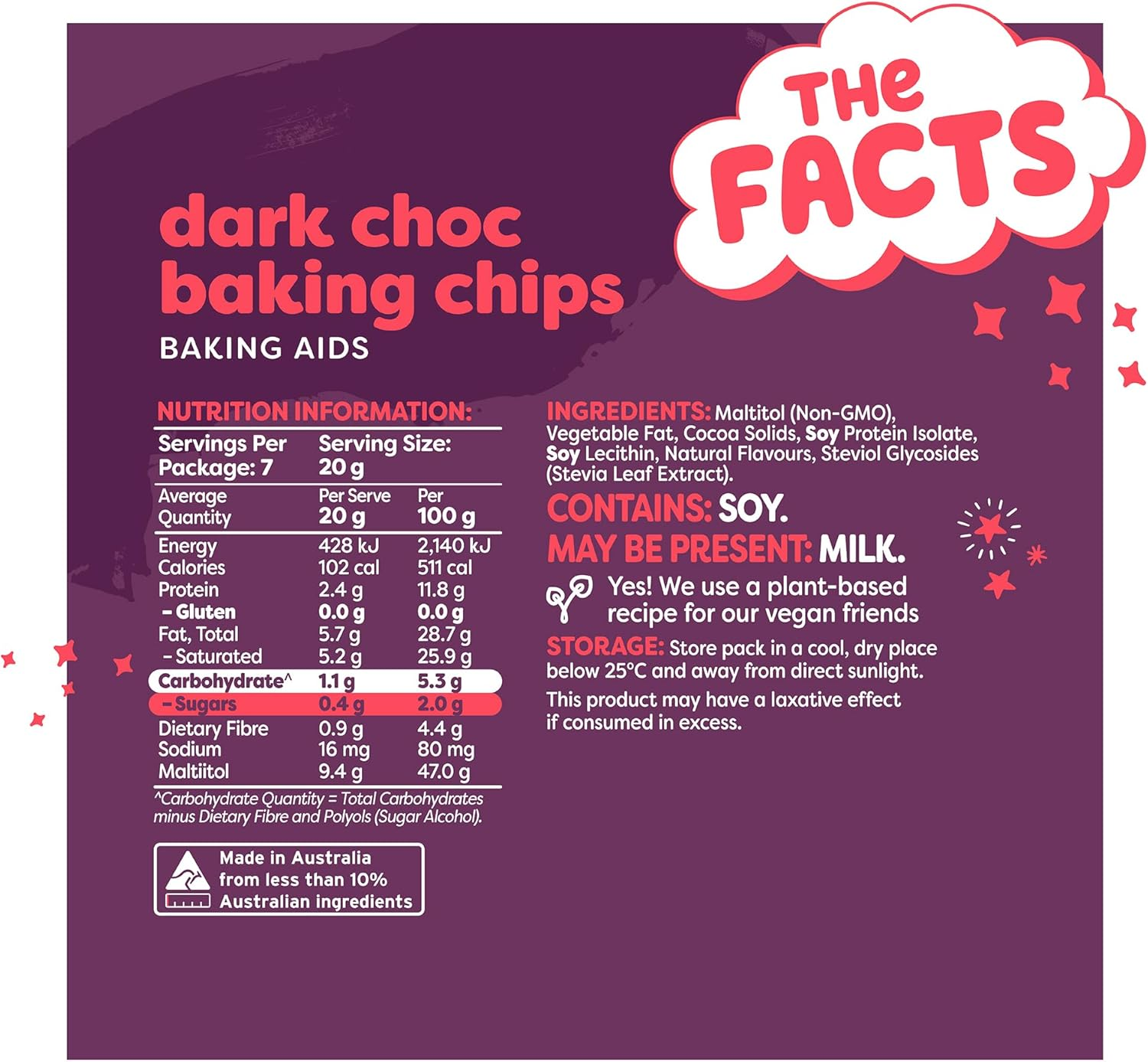 Noshu 97% Sugar Free Dark Choc Baking Chips 140G image number 3