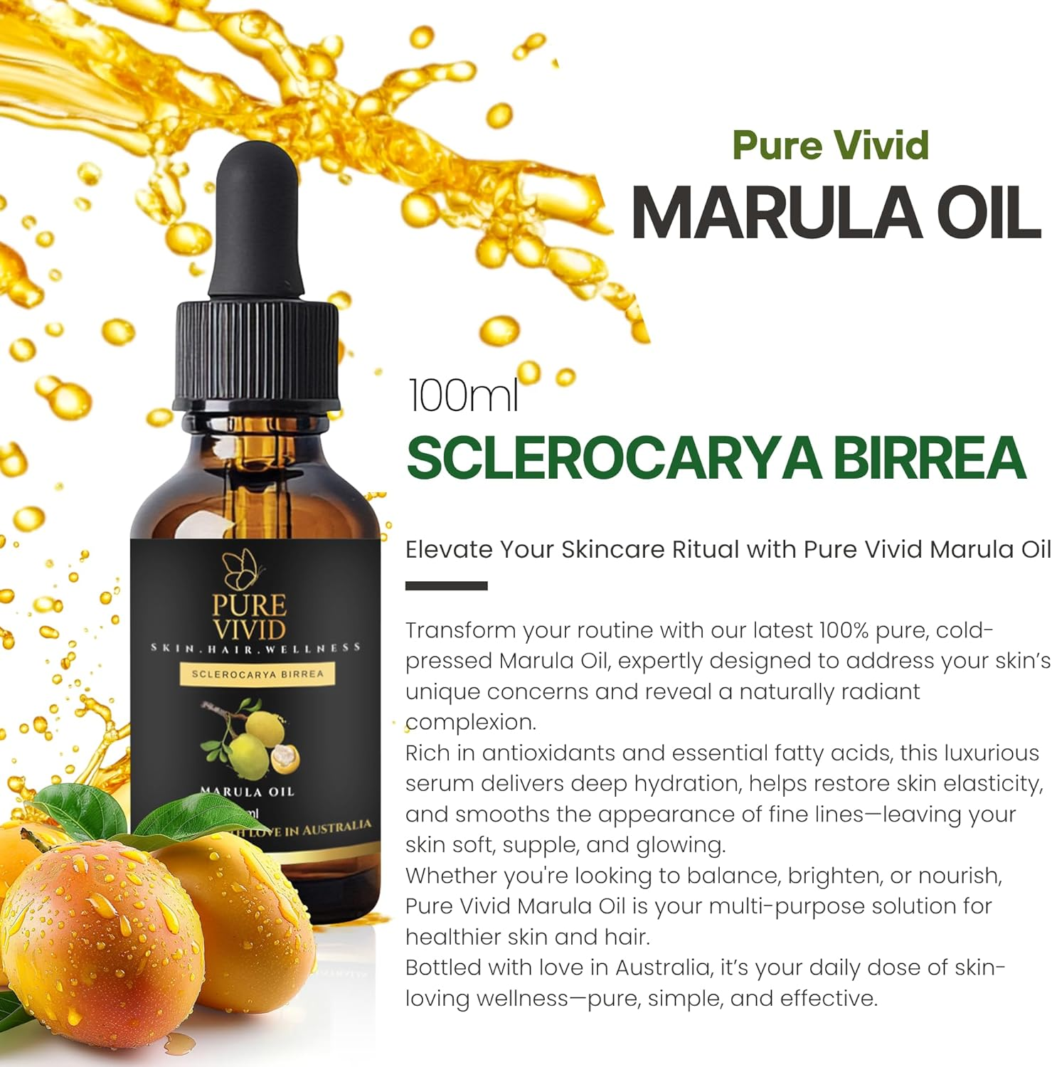 Marula Oil 100Ml &ndash; Cold Pressed & Unrefined &ndash; Cosmetic Grade Carrier Oil for Skin, Hair & DIY Beauty &ndash; Pure, Lightweight & Unscented &ndash; Amber Glass Dropper Bottle image number 2