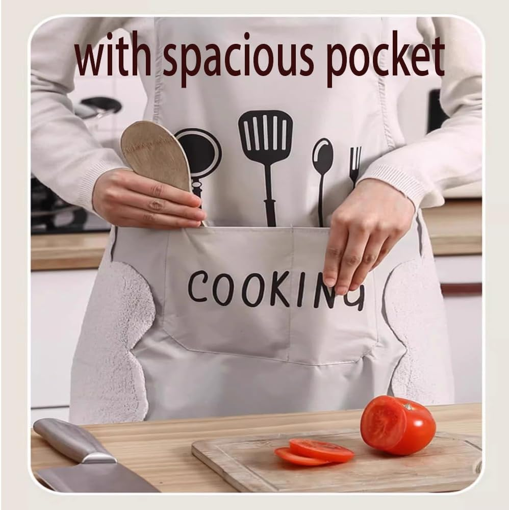 2 Pack Kitchen Cooking Aprons, Waterproof Apron with Large Pocketsn Server Apron Chef Apron Wipe-Able Hand Apron for Men Women image number 5