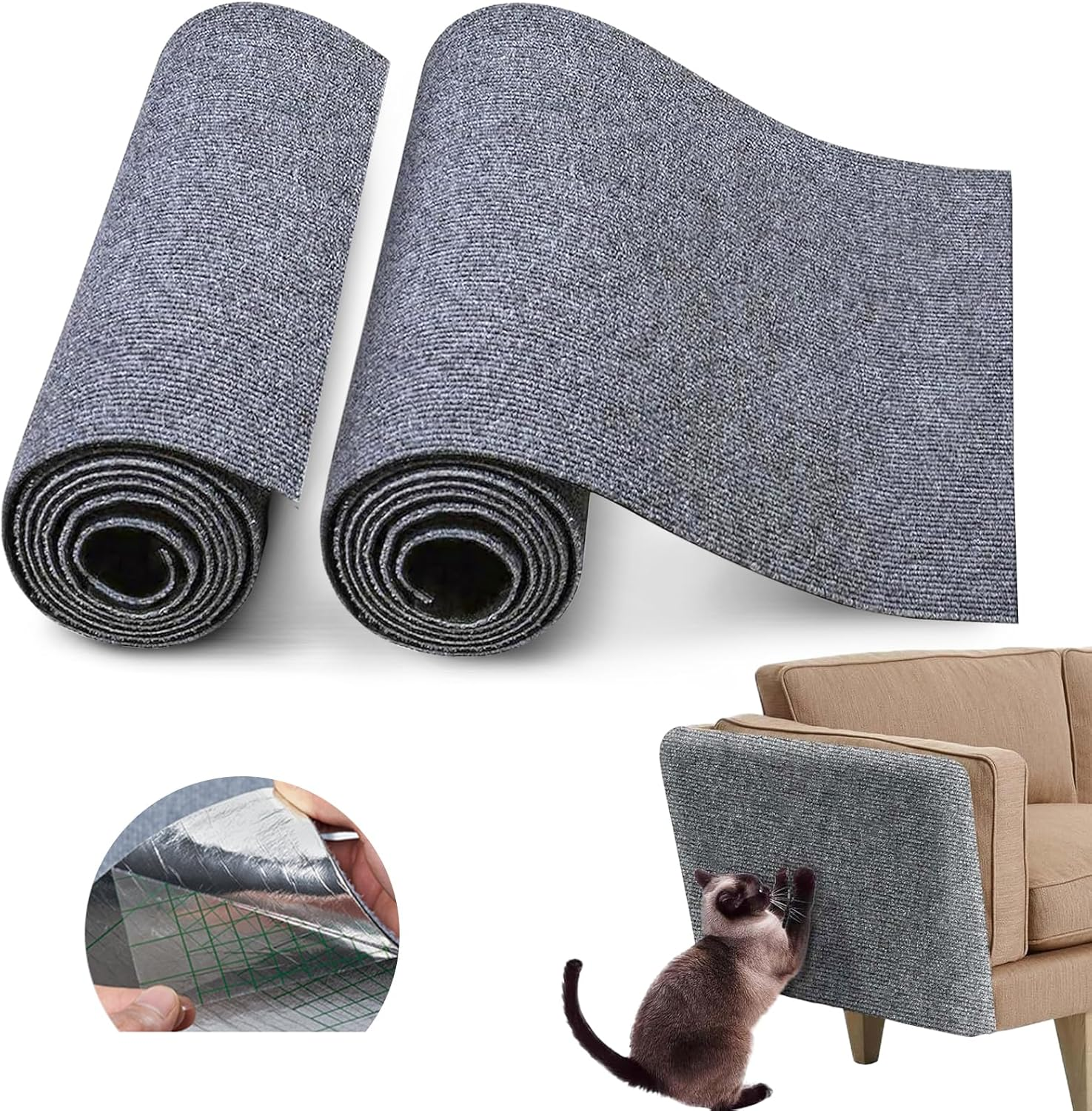 Pack of 2 Cat Scratching Mat, Self-Adhesive, 30 X 100 Cm, Scratching Mat for Cats, Cat Scratching Mat, DIY Cut to Size, Self-Adhesive Carpet, Cat Mat Underlay for Furniture, Couch, Sofa, Wall, Door image number 2