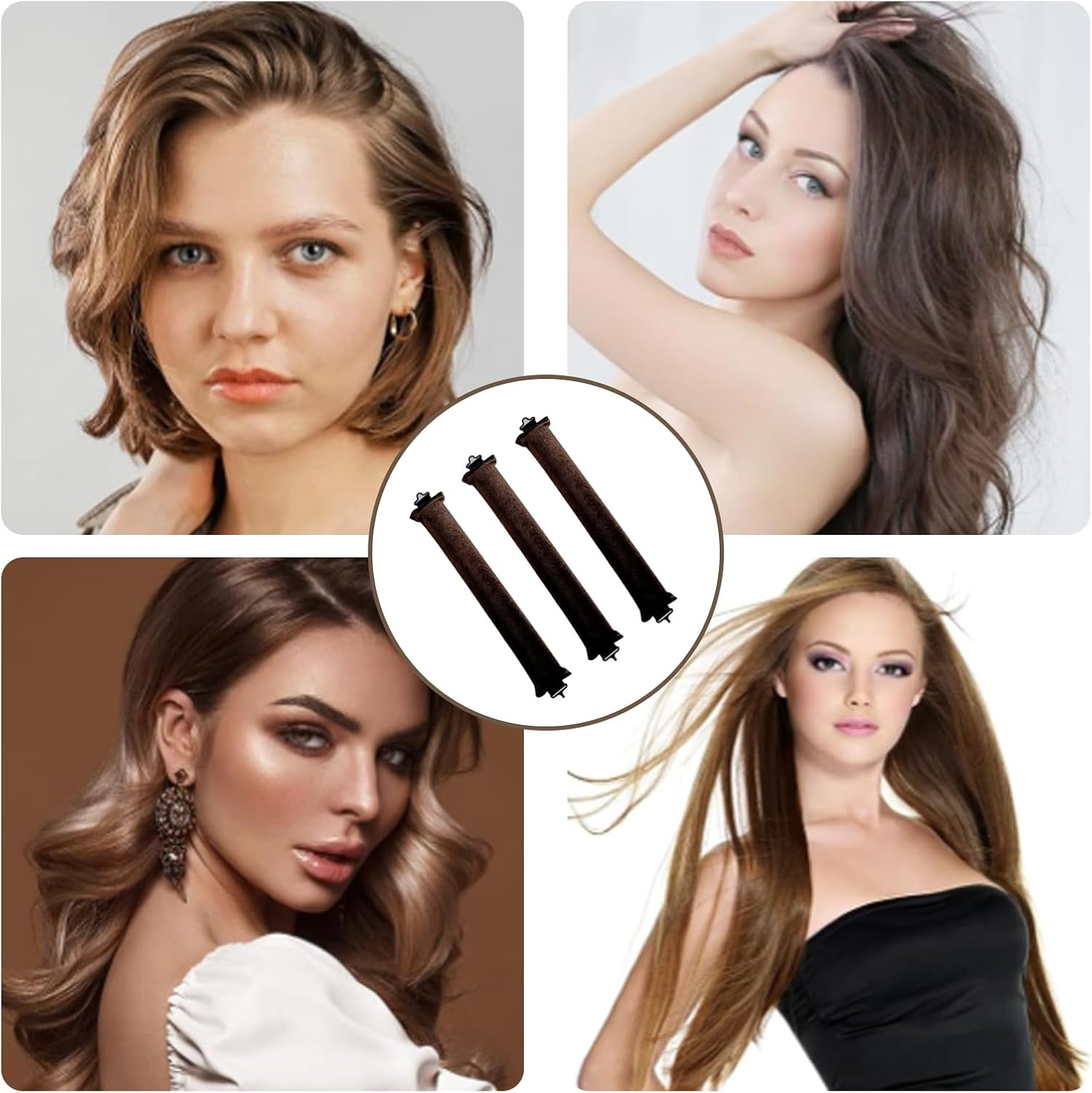 Set of 3 Curls without Heat, Heat-Free Curlers, Heatless Curls, Hair Curls, Heat-Free Curls Overnight, Flexi Bars with Hooks, DIY Heatless Band Hairstyle Set for Long, Medium, All Hair Types