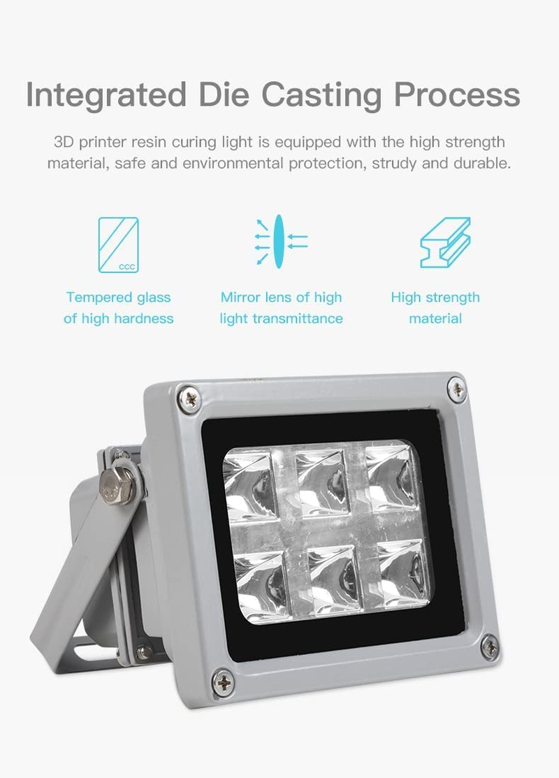 3D Printer UV Resin Curing Light 405Nm with 6W Output Affect, UV Light for SLA DLP 3D Printer Solidify Photosensitive Resin 405Nm UV Resin Affect, DIY Curing Enclosure image number 5