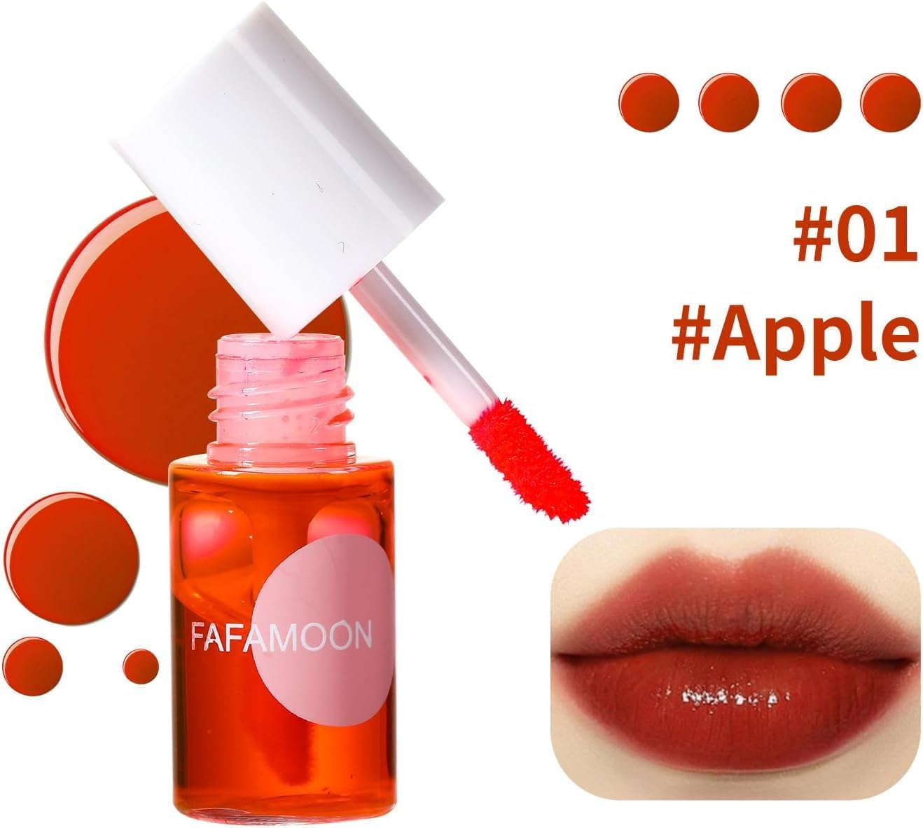 4 Colors Lip Tint Stain Mini Liquid Lipstick, Korean Water Tint Lightweight Non-Sticky, Waterproof Long Lasting Liquid Blush & Lip Stain, Transferproof (Apple & Strawberry & Watermelon & Cherry) image number 2