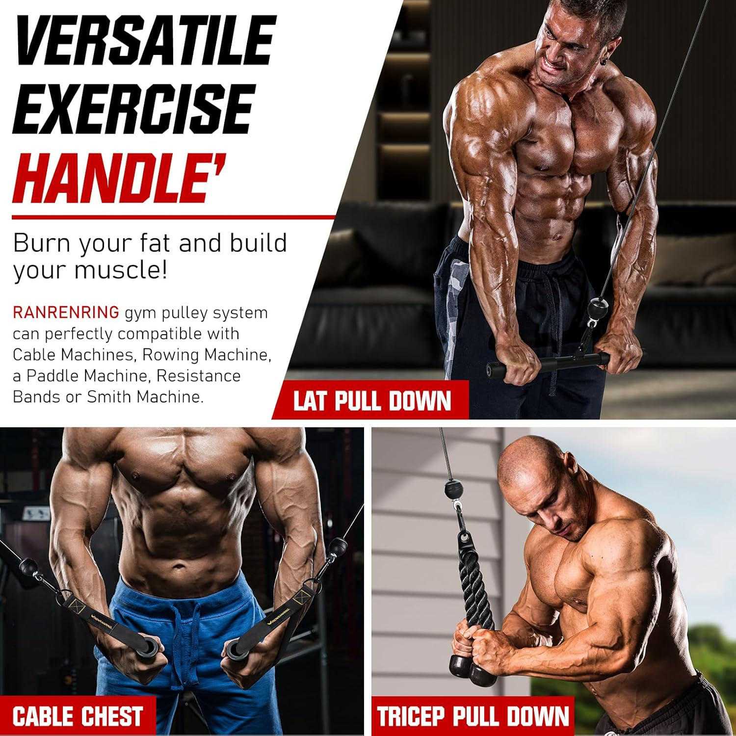 RENRANRING Fitness LAT and Lift Pulley System Gym - Upgraded LAT Pull down Cable Machine Attachments, Loading Pin, Handle and Tricep Rope, for Biceps Curl, Forearm, Triceps Exercise Gym Equipment image number 4